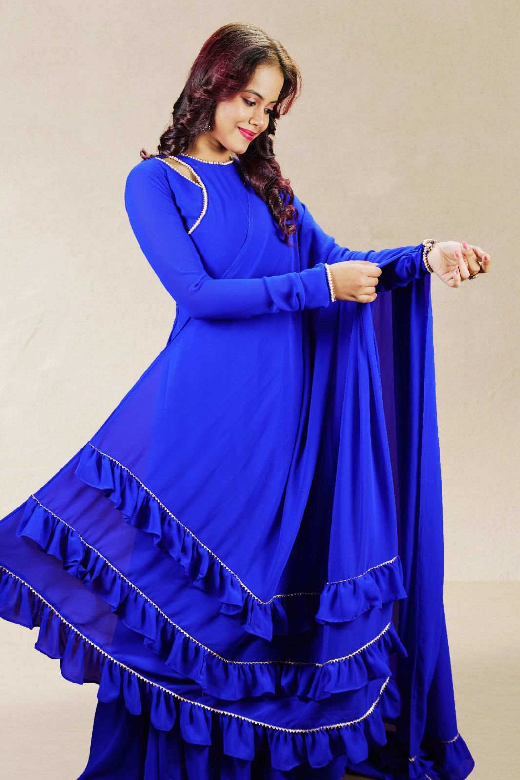 Royal Blue Flared Ruffle Anarkali