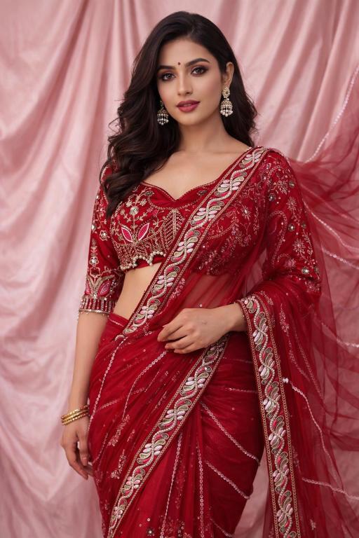 Crimson Pearl Heritage Saree