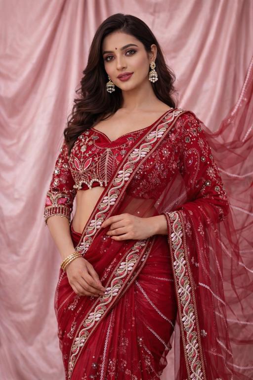 Crimson Pearl Heritage Saree
