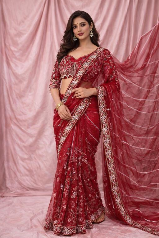 Crimson Pearl Heritage Saree