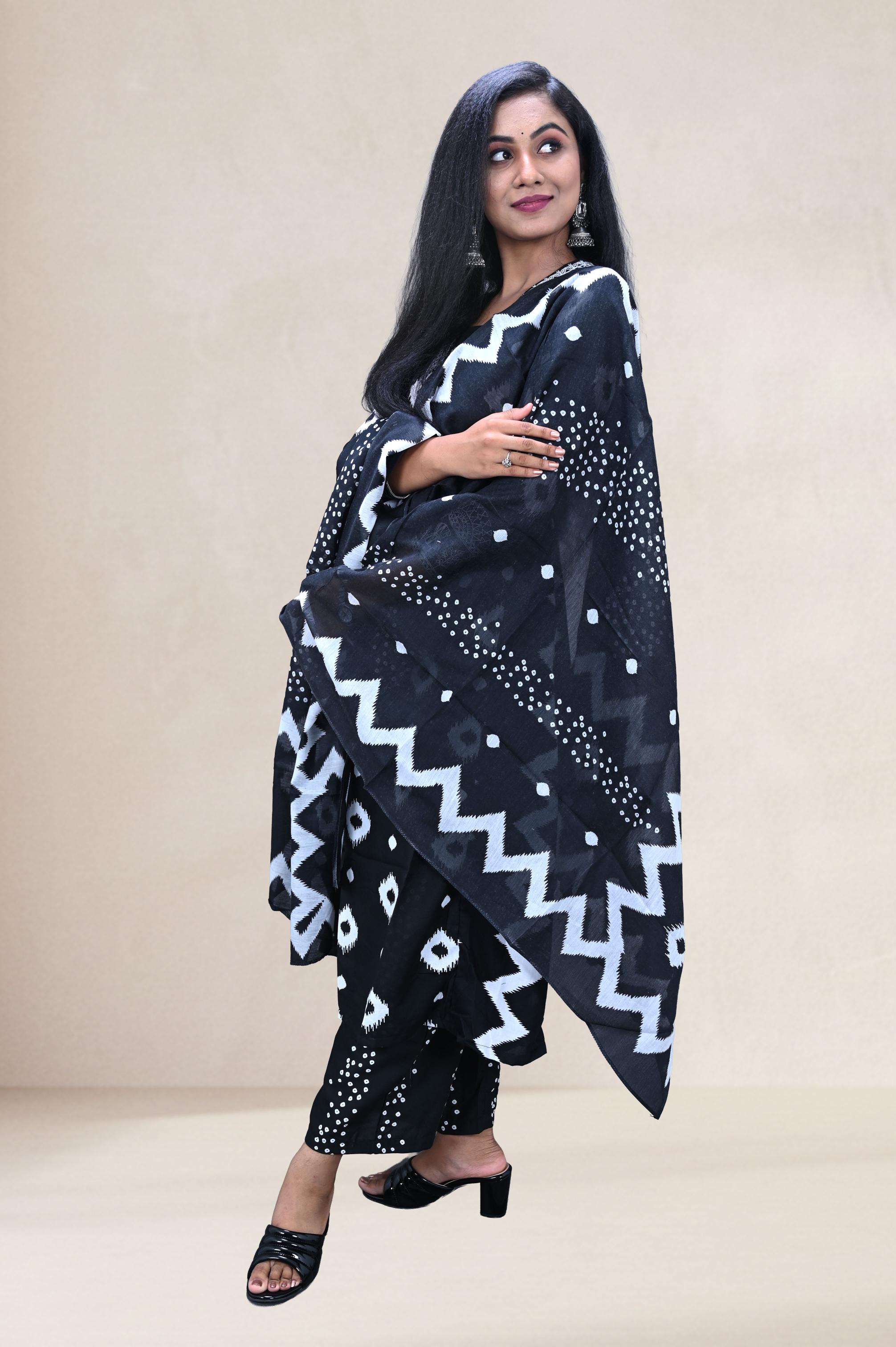 Navy Blue Floral Printed Suit Set