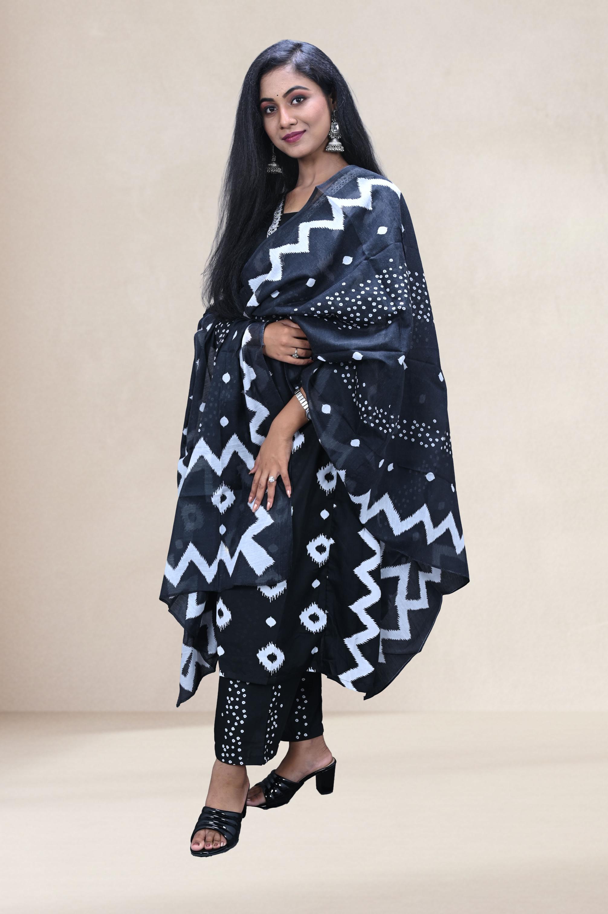 Navy Blue Floral Printed Suit Set