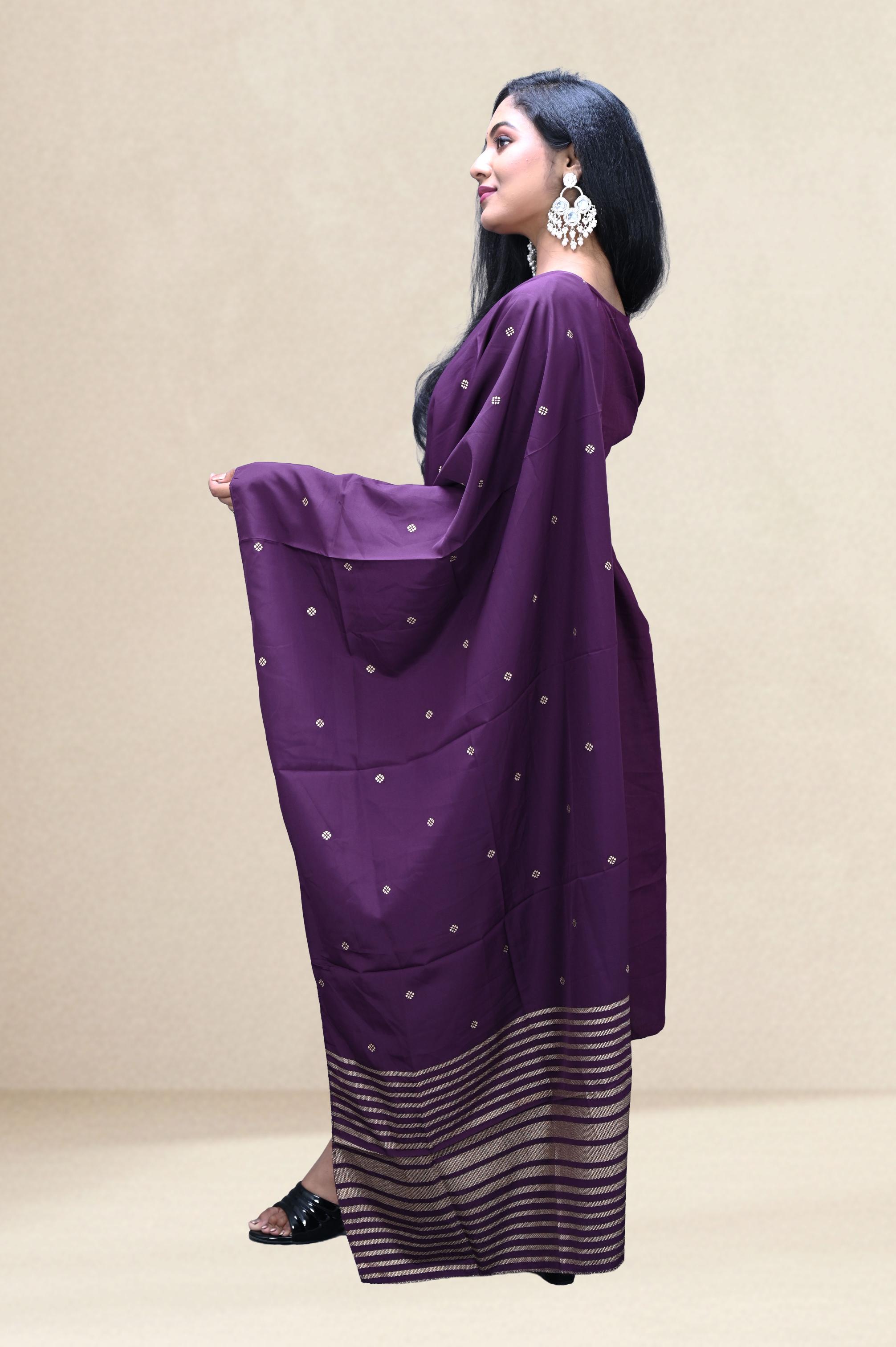 Purple Embroidered Suit Set with Woven Dupatta