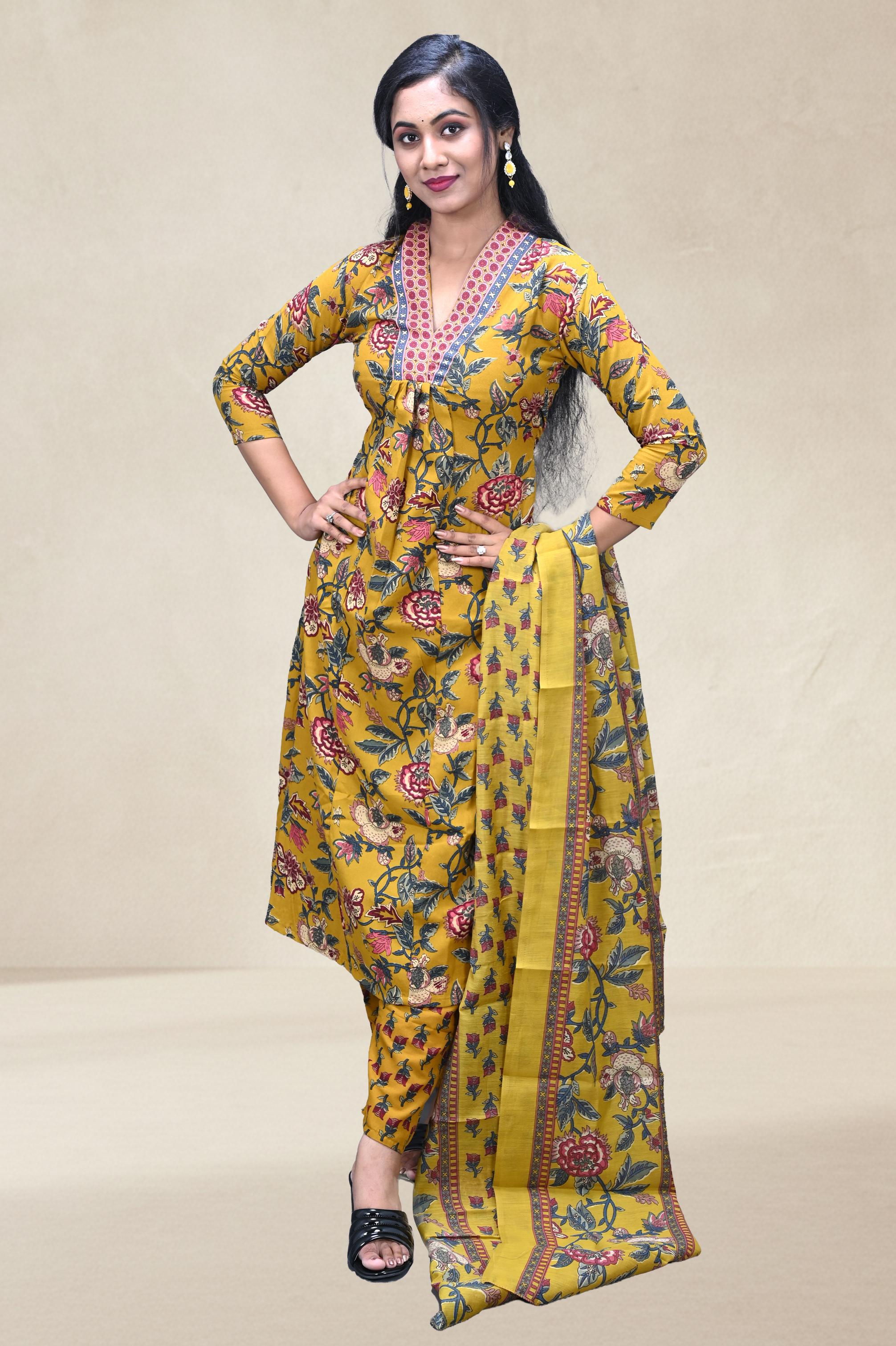 Mustard Floral Printed Suit Set