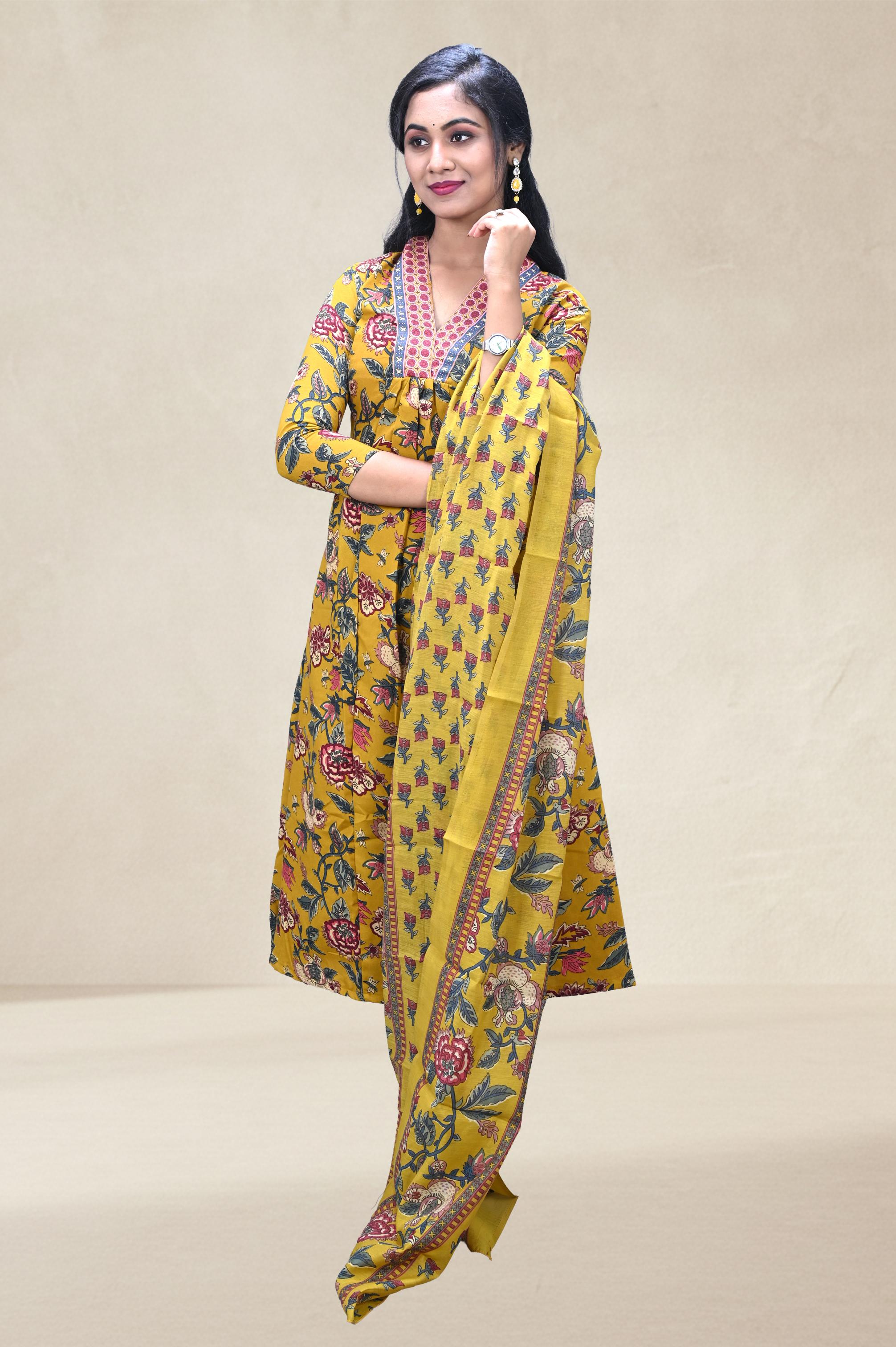 Mustard Floral Printed Suit Set