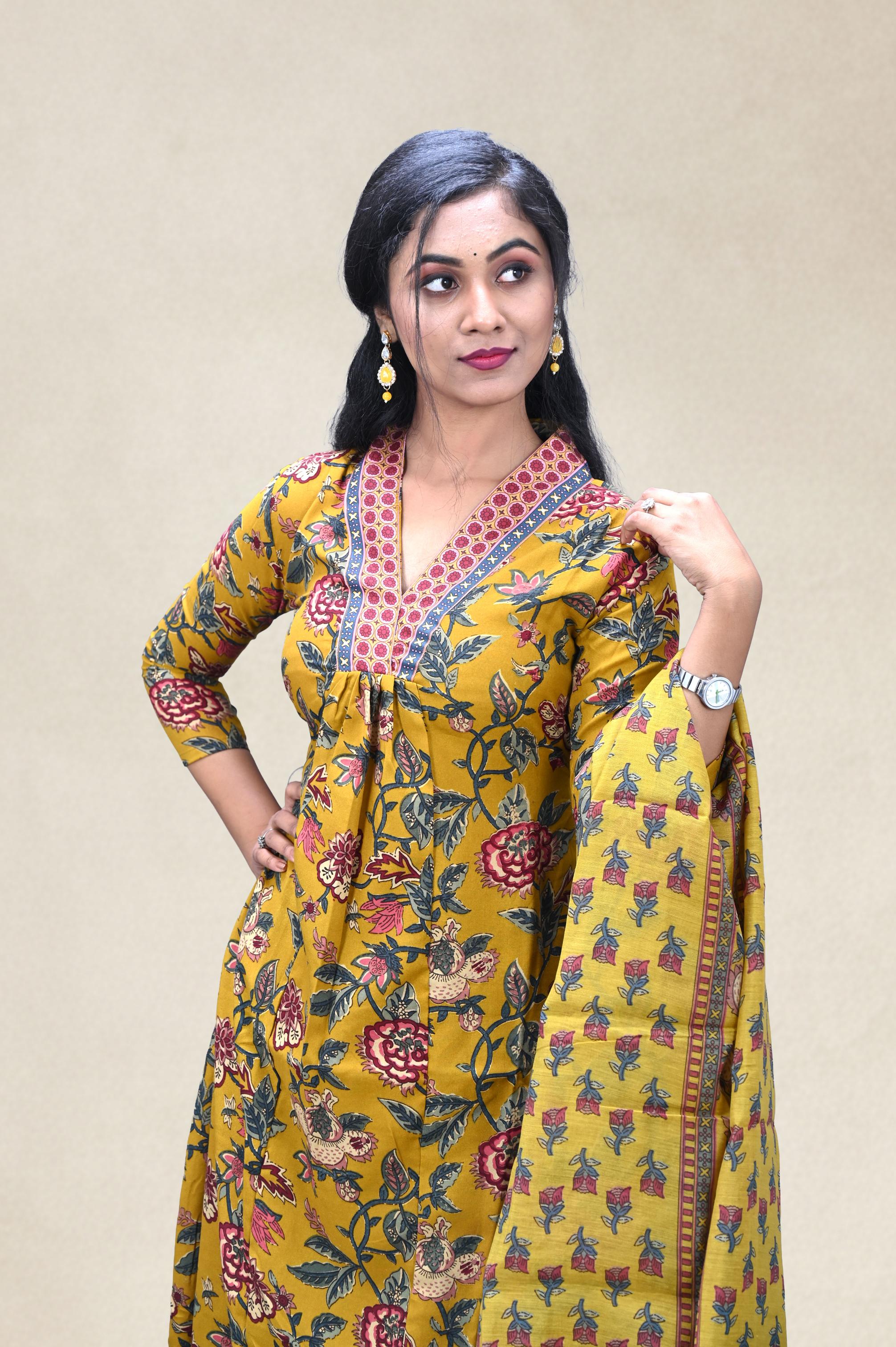 Mustard Floral Printed Suit Set