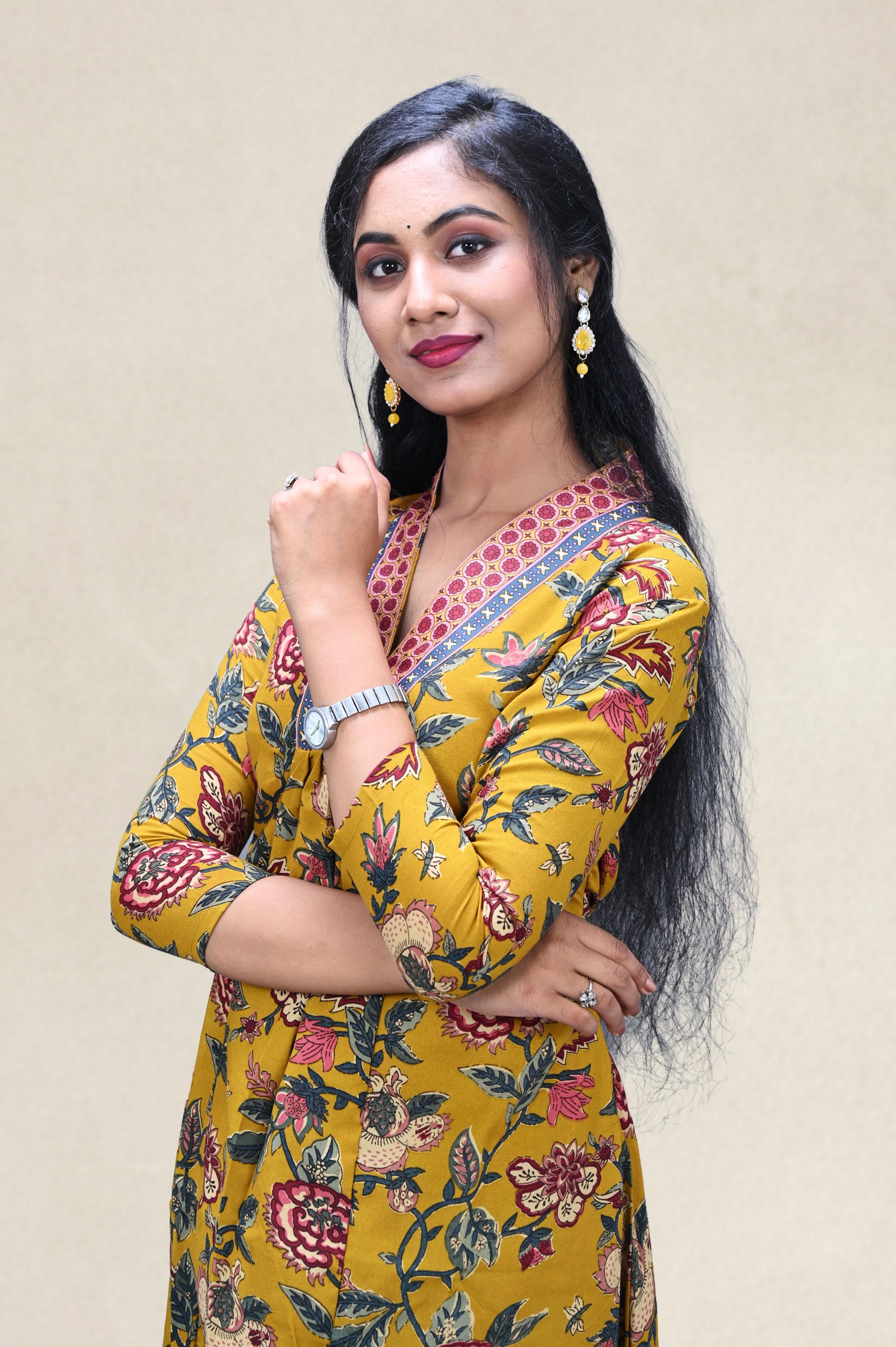 Mustard Floral Printed Suit Set