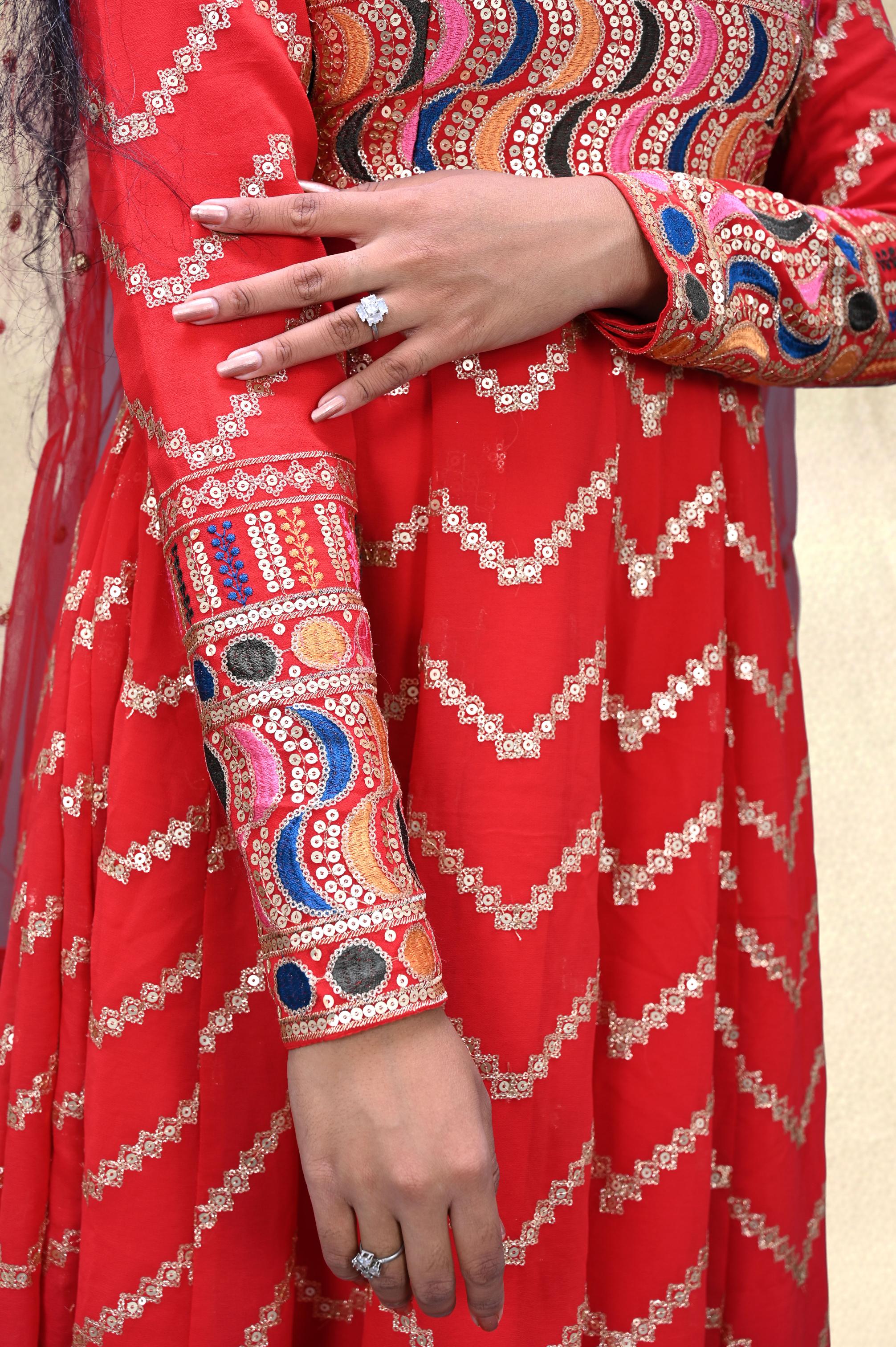 Red Mirror-Work Festive Anarkali Set