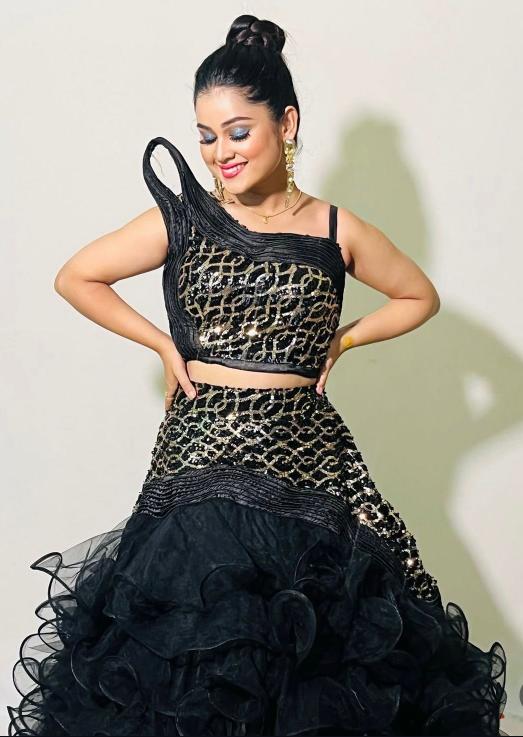 Black Sequin Ruffle Lehenga Set
