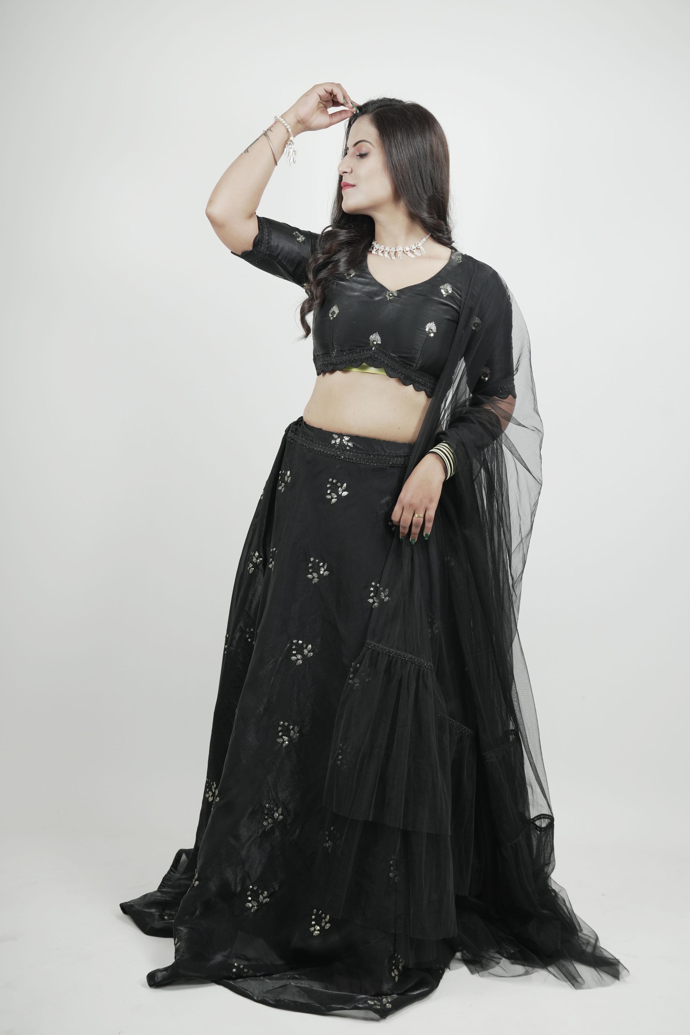Black Organza Sequins Lahenga set