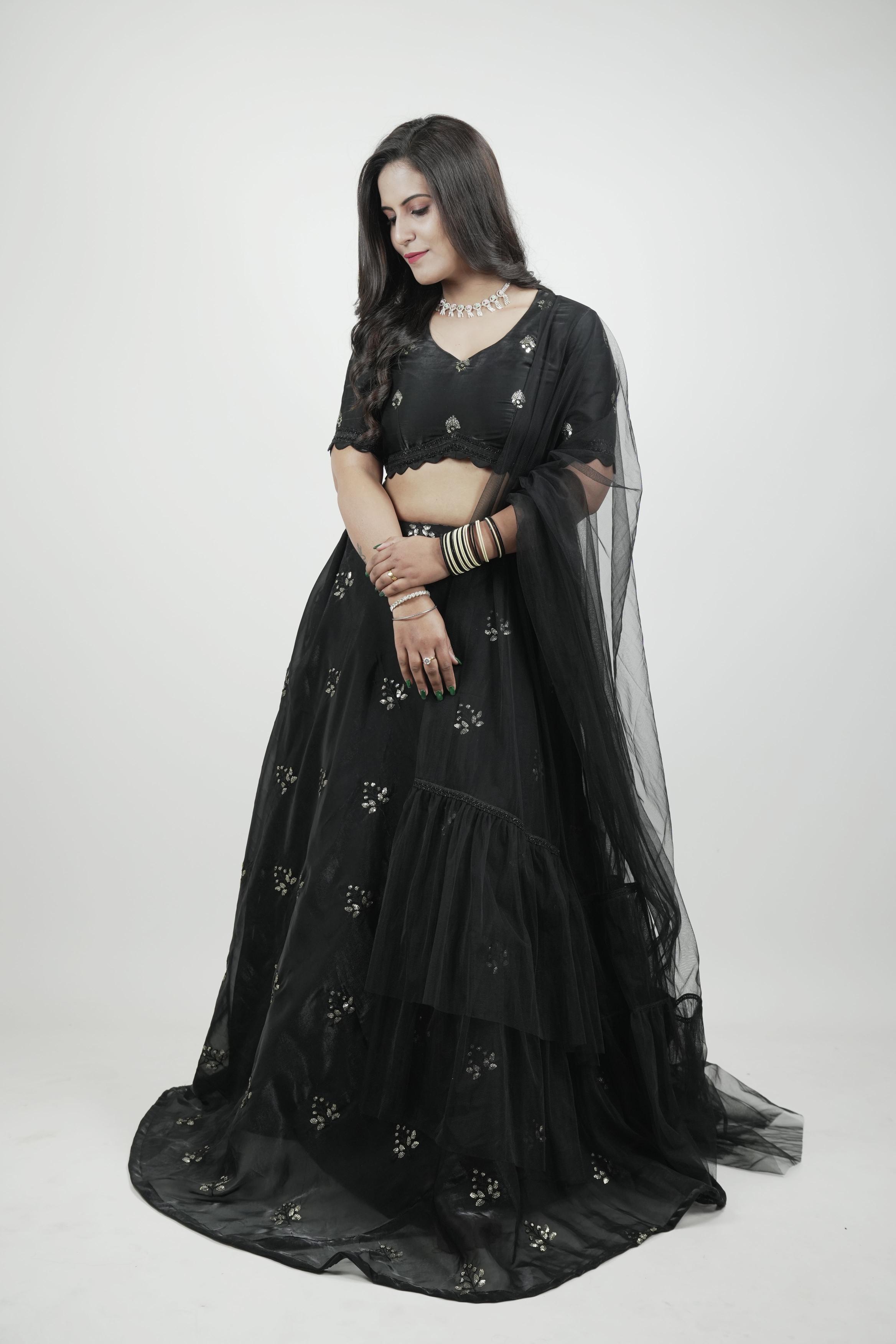 Black Organza Sequins Lahenga set