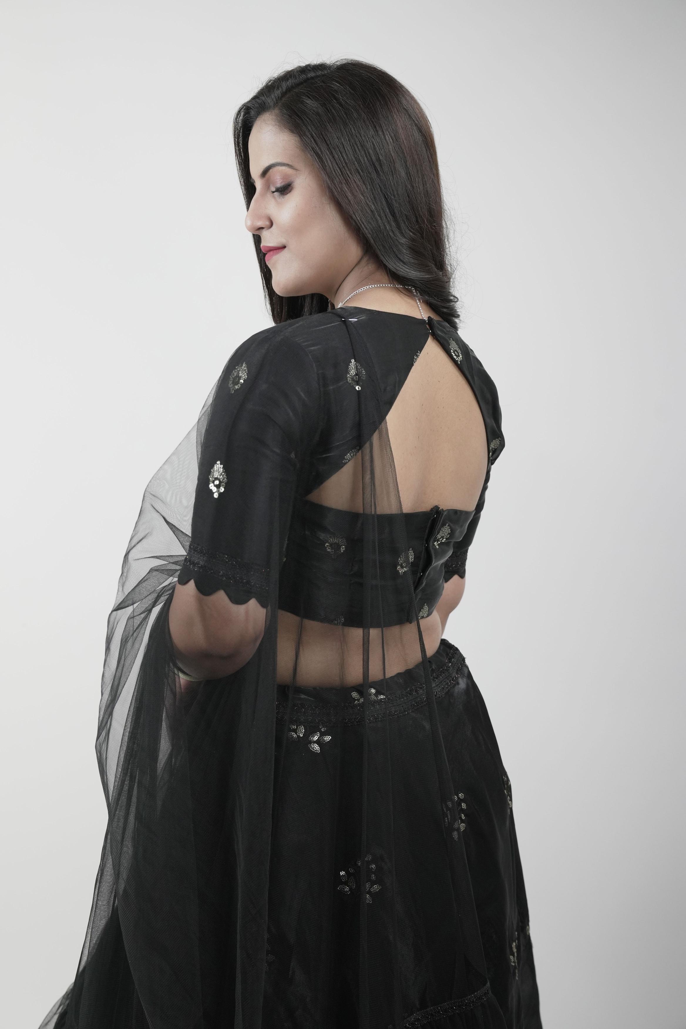 Black Organza Sequins Lahenga set