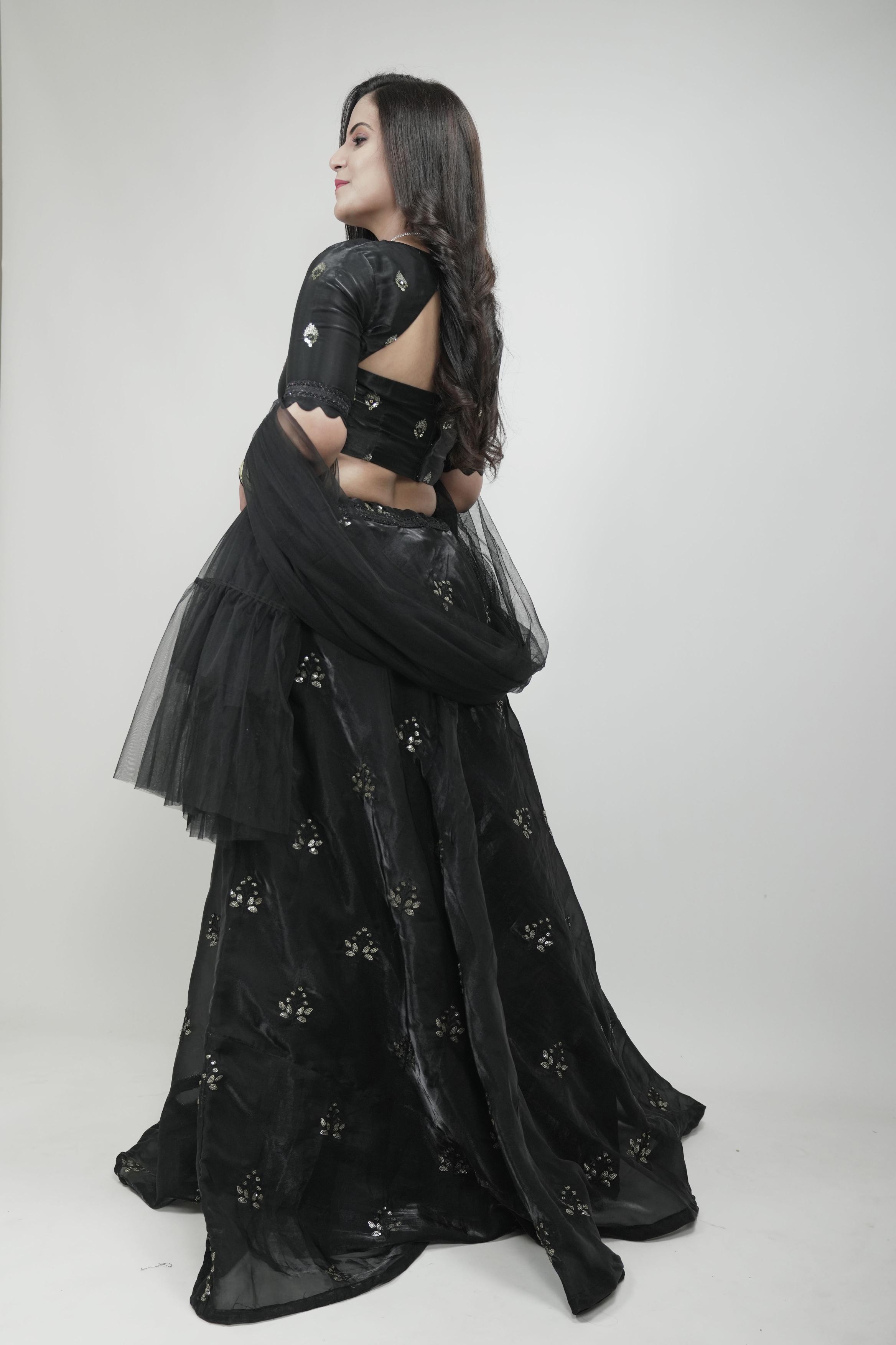 Black Organza Sequins Lahenga set