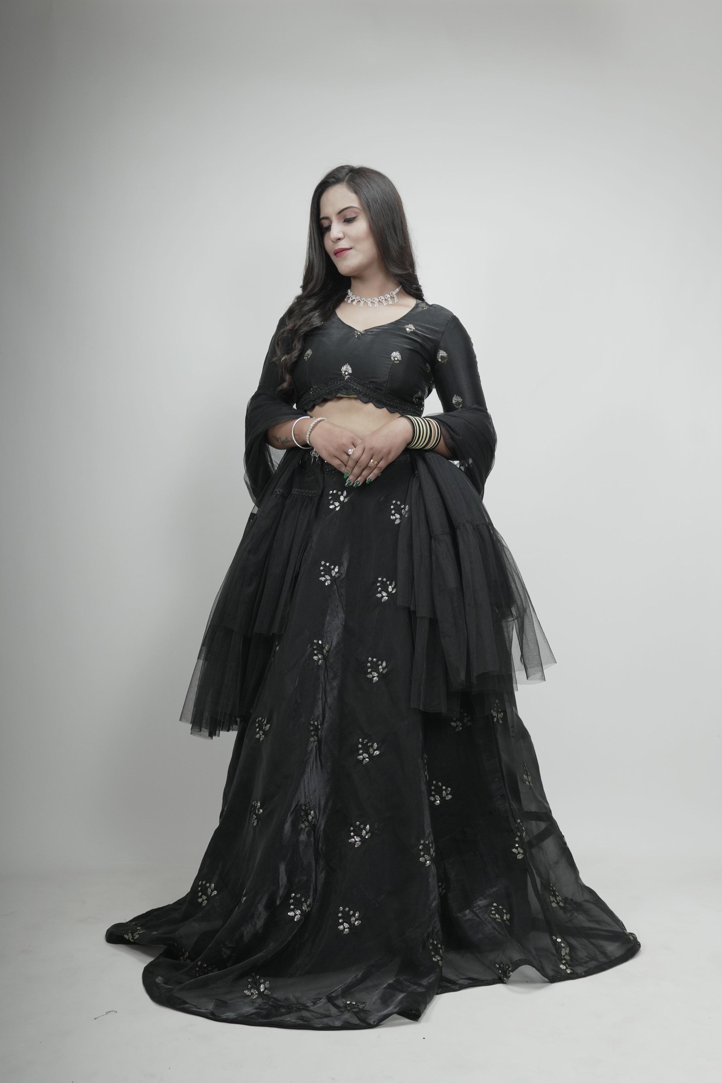 Black Organza Sequins Lahenga set