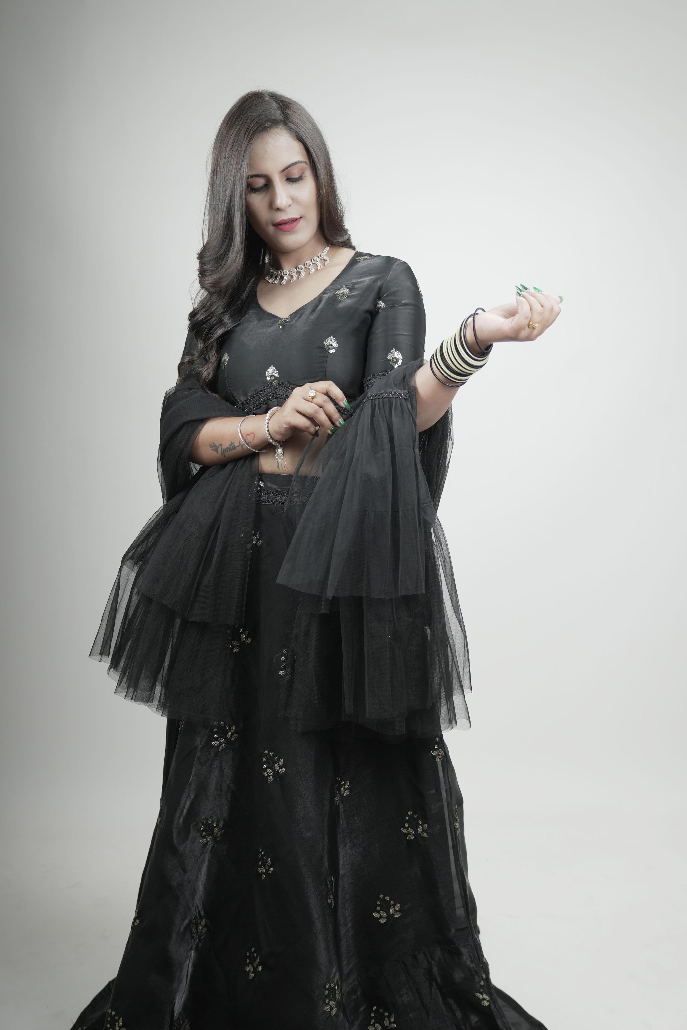 Black Organza Sequins Lahenga set