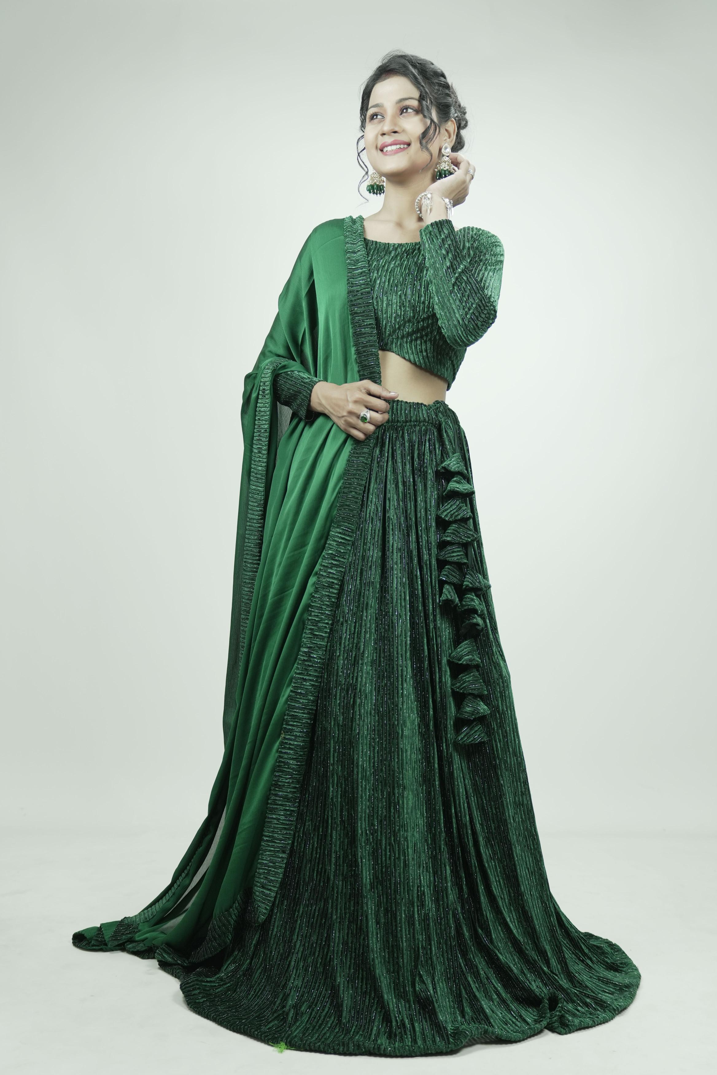 Bottle Green Designer Lahenga set
