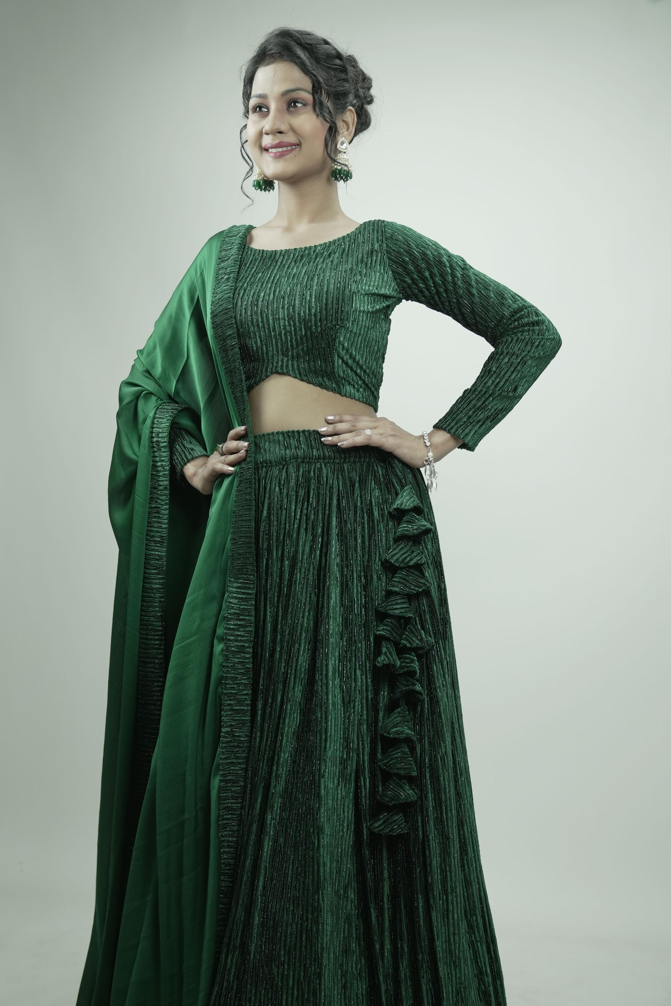 Bottle Green Designer Lahenga set