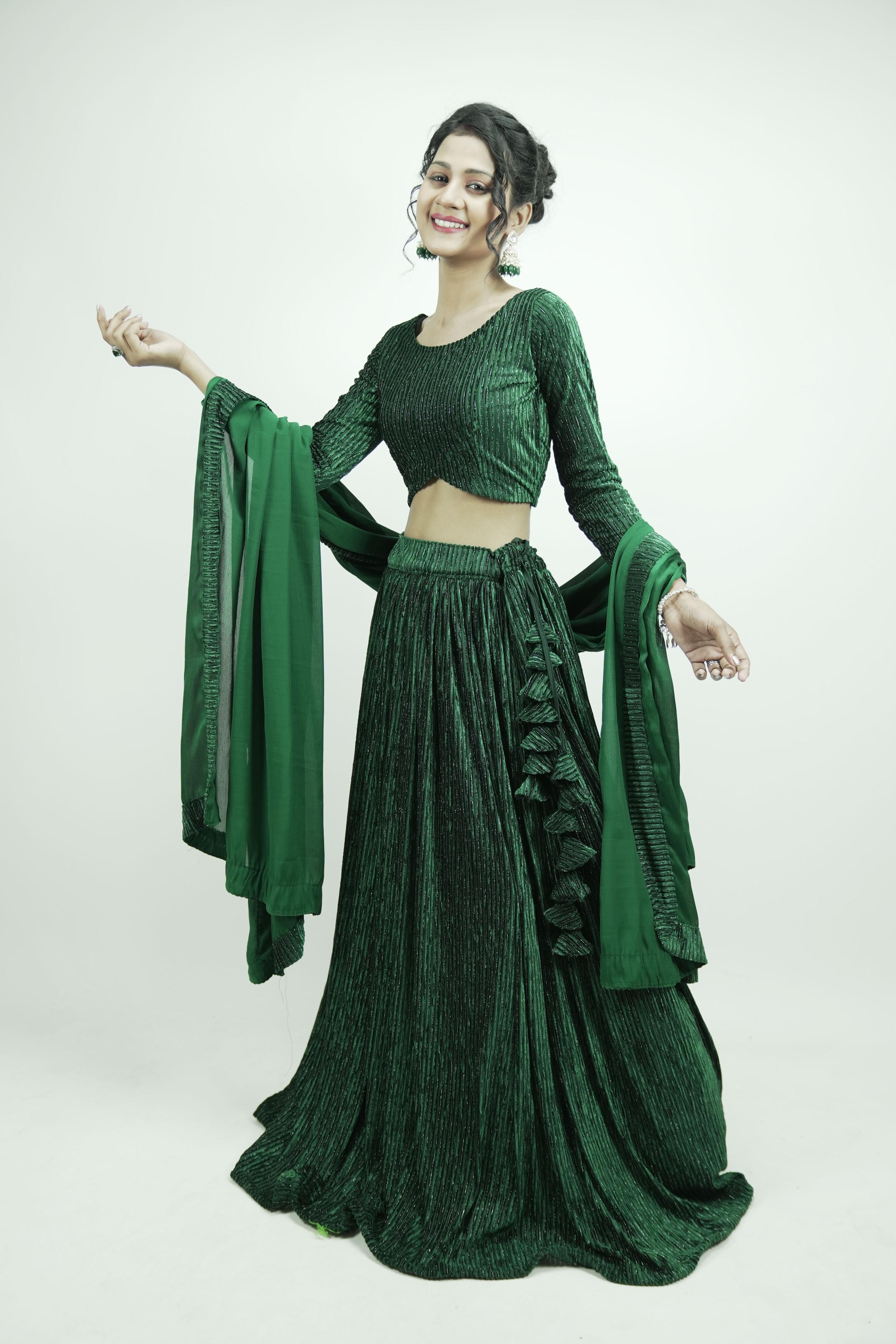 Bottle Green Designer Lahenga set