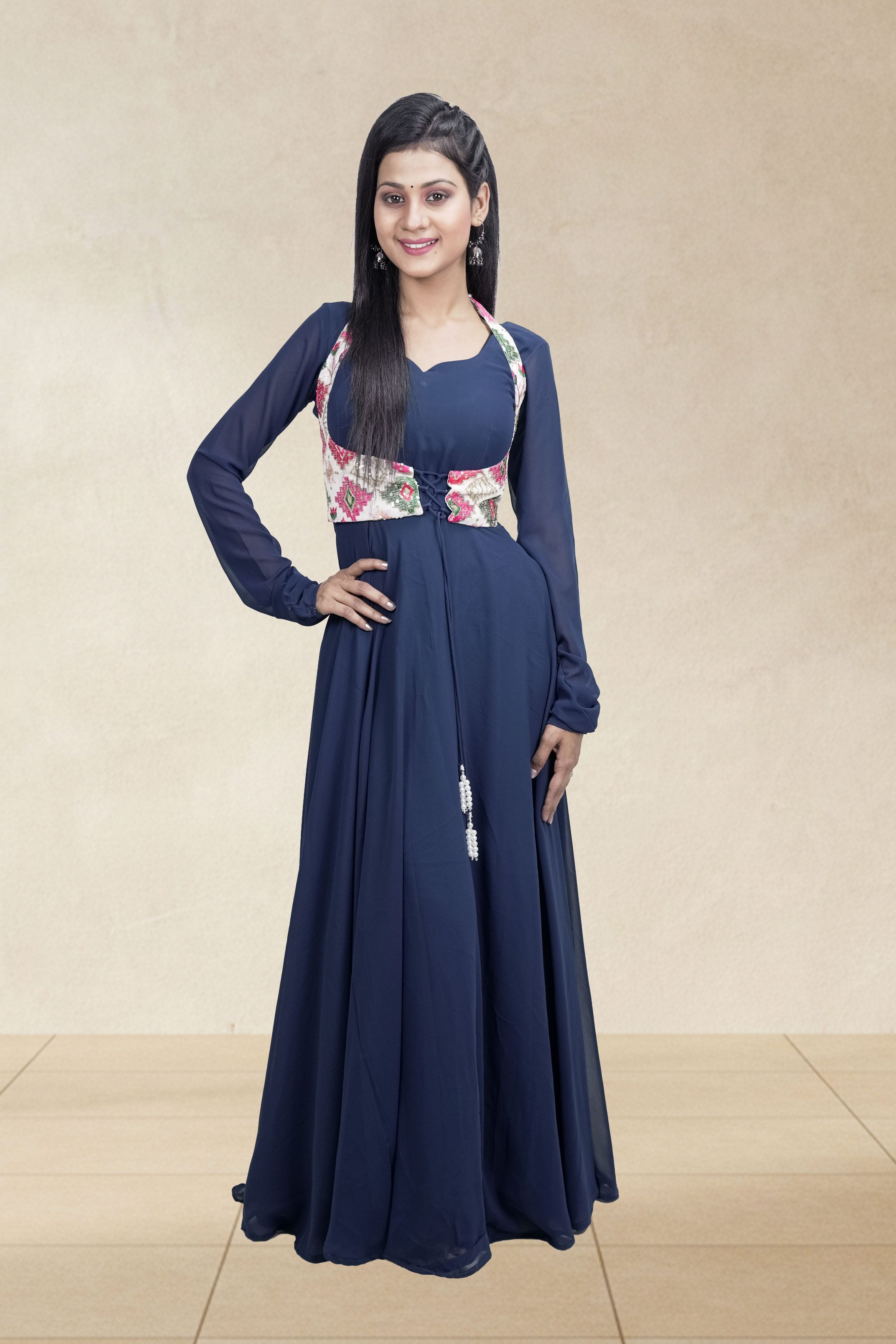 Navy Blue  Soft Georgette flared Anarkali