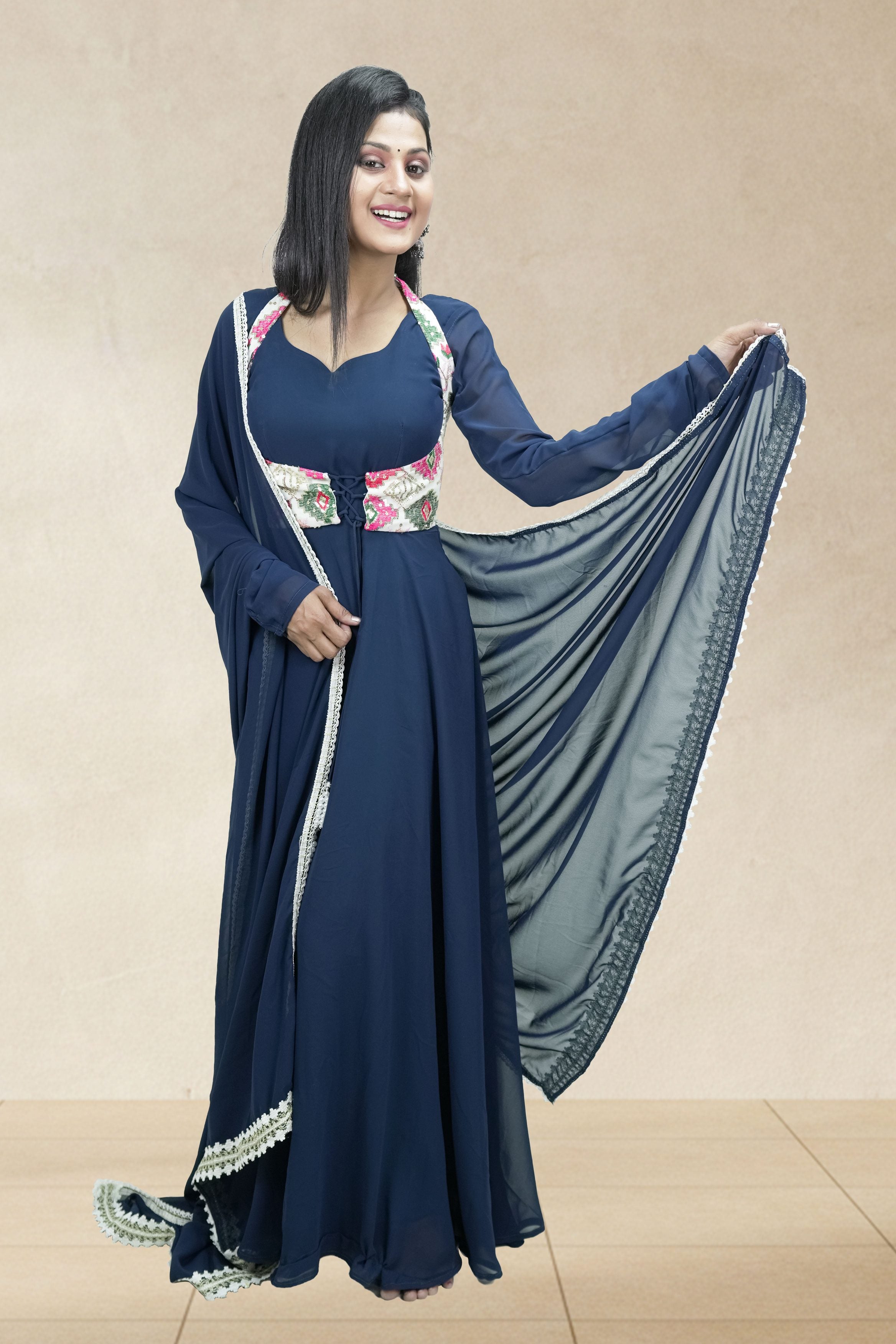 Navy Blue  Soft Georgette flared Anarkali