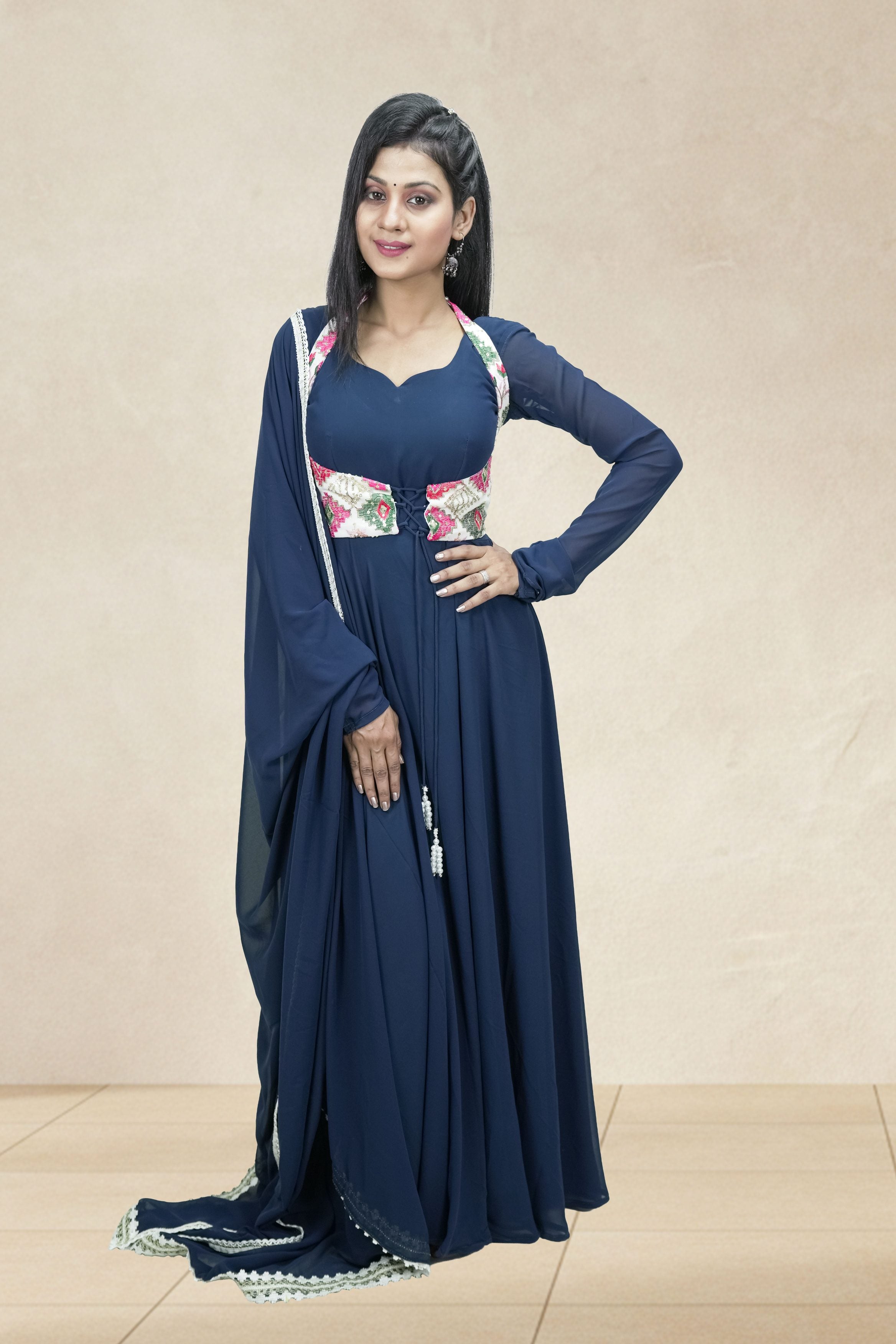 Navy Blue  Soft Georgette flared Anarkali