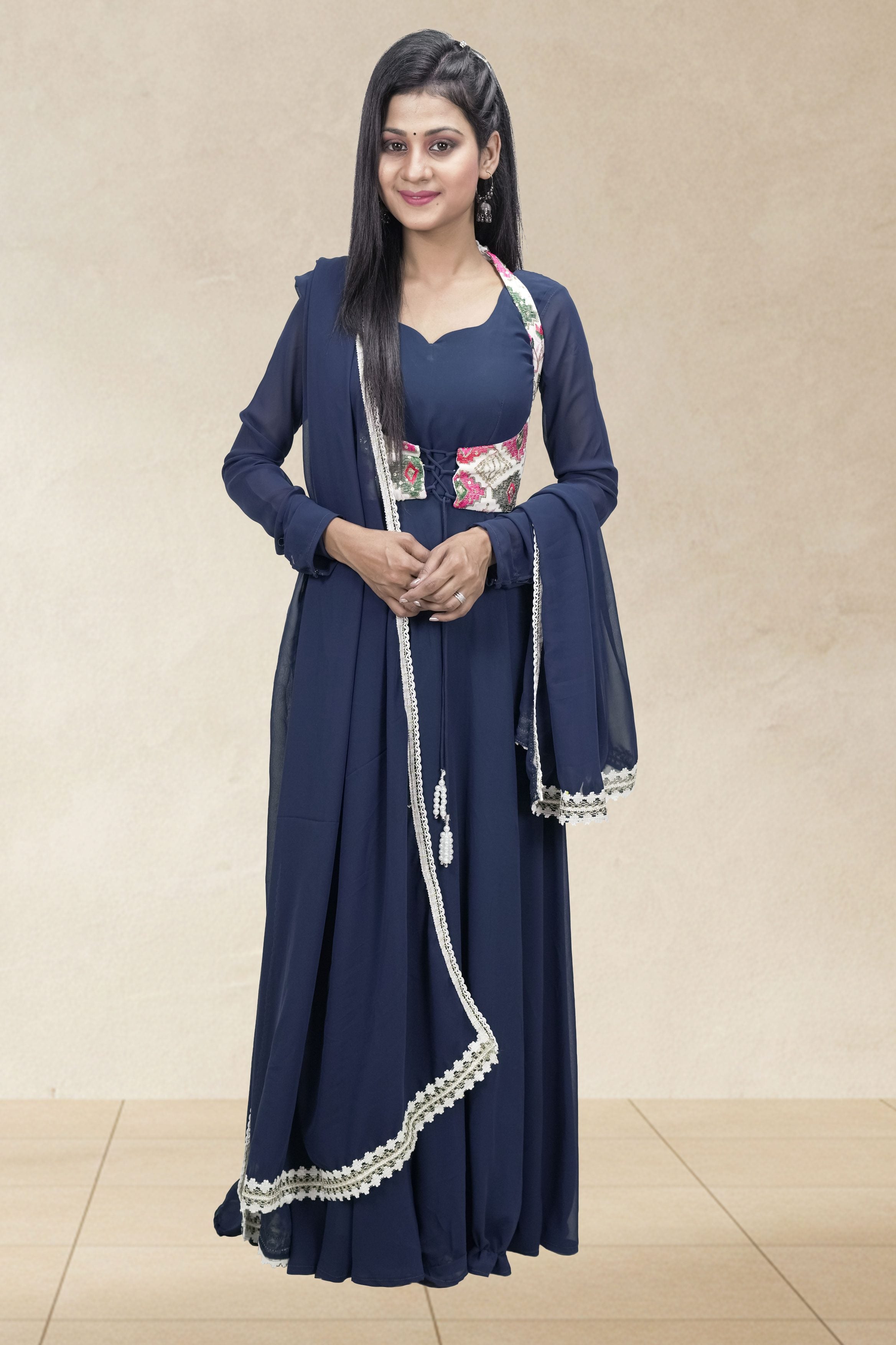 Navy Blue  Soft Georgette flared Anarkali