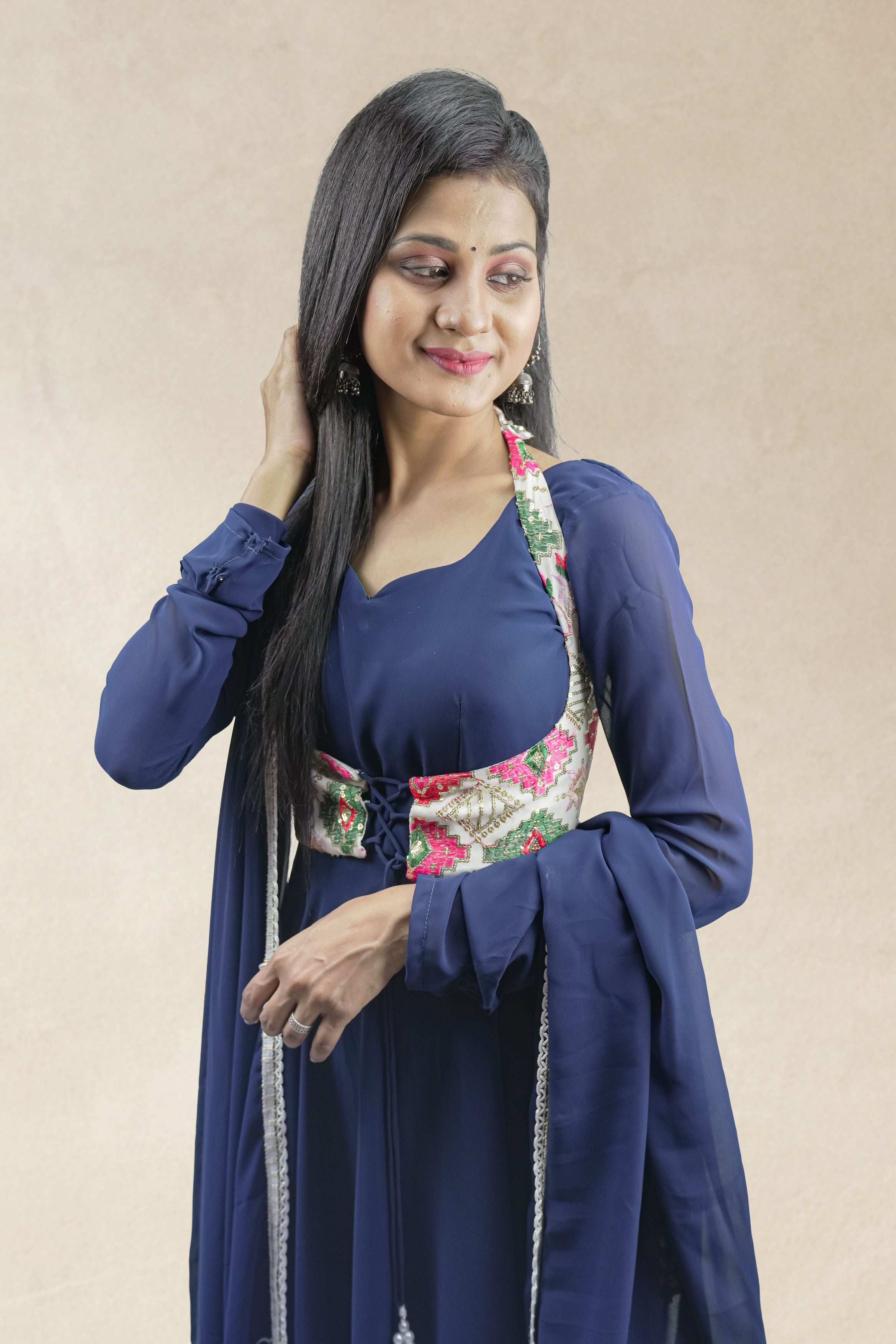 Navy Blue  Soft Georgette flared Anarkali