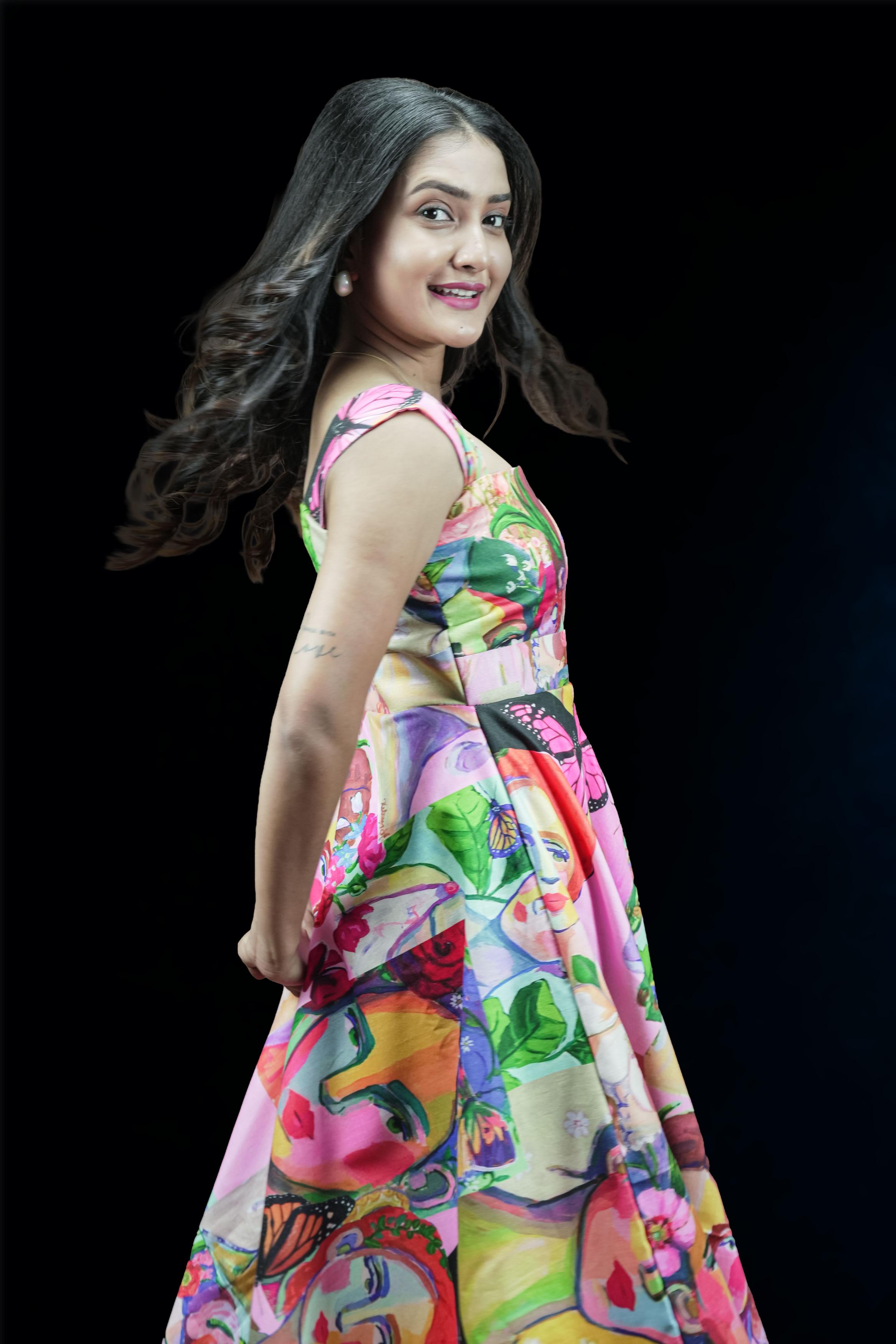 Art Muse Printed Fit & Flare Midi Dress