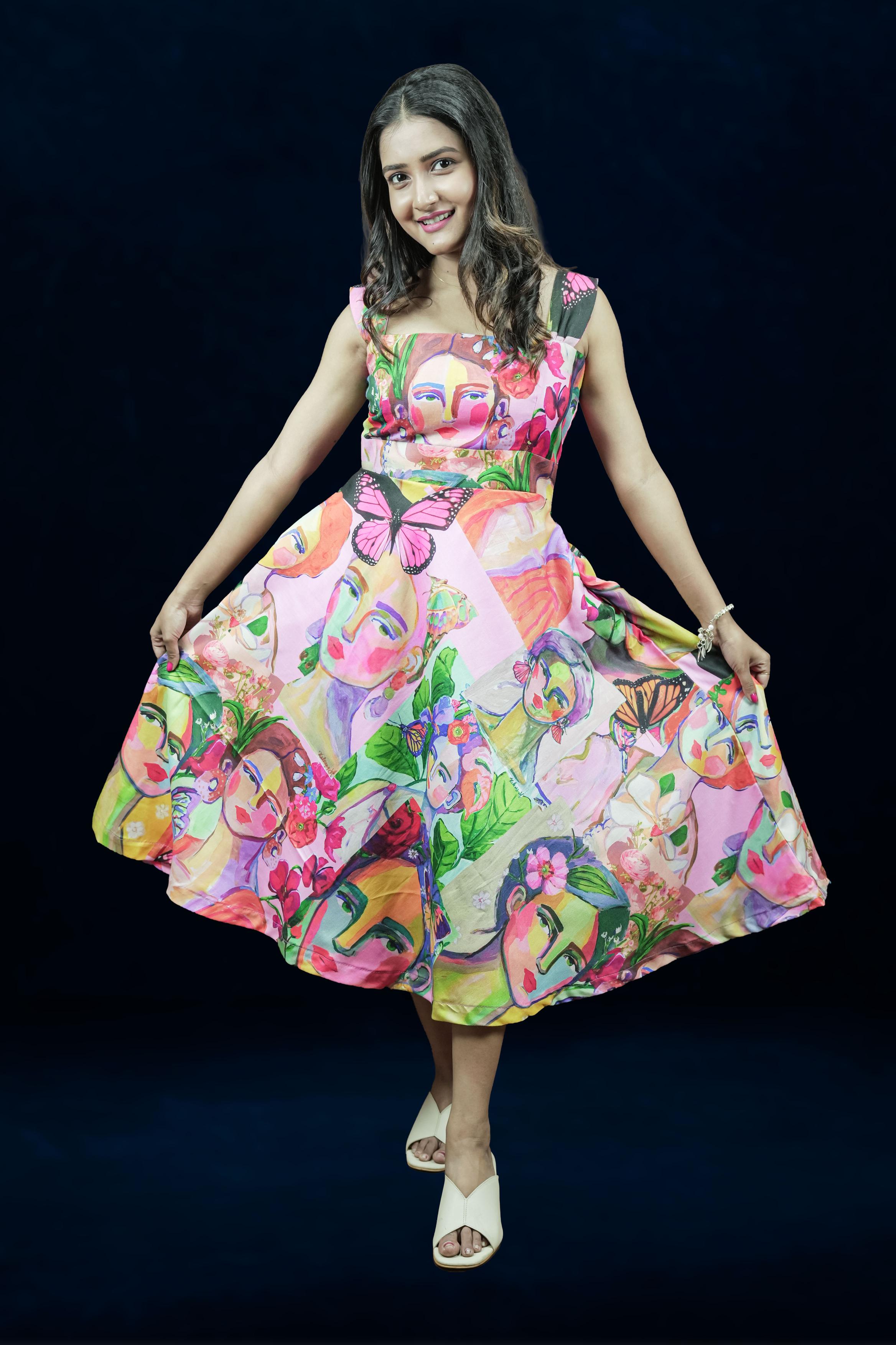 Art Muse Printed Fit & Flare Midi Dress