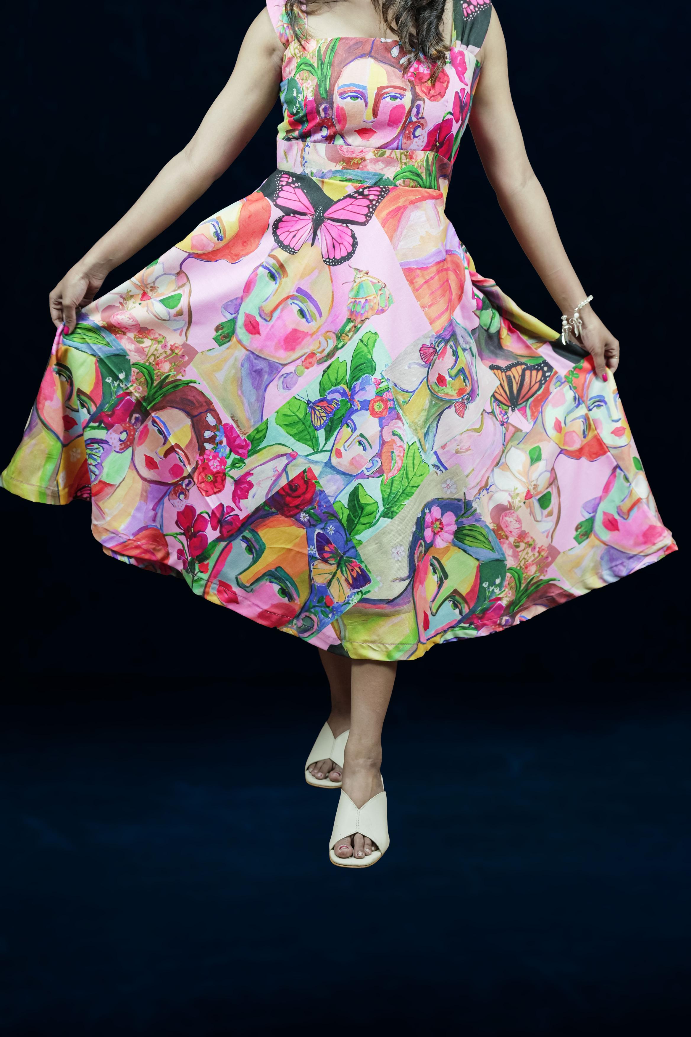 Art Muse Printed Fit & Flare Midi Dress