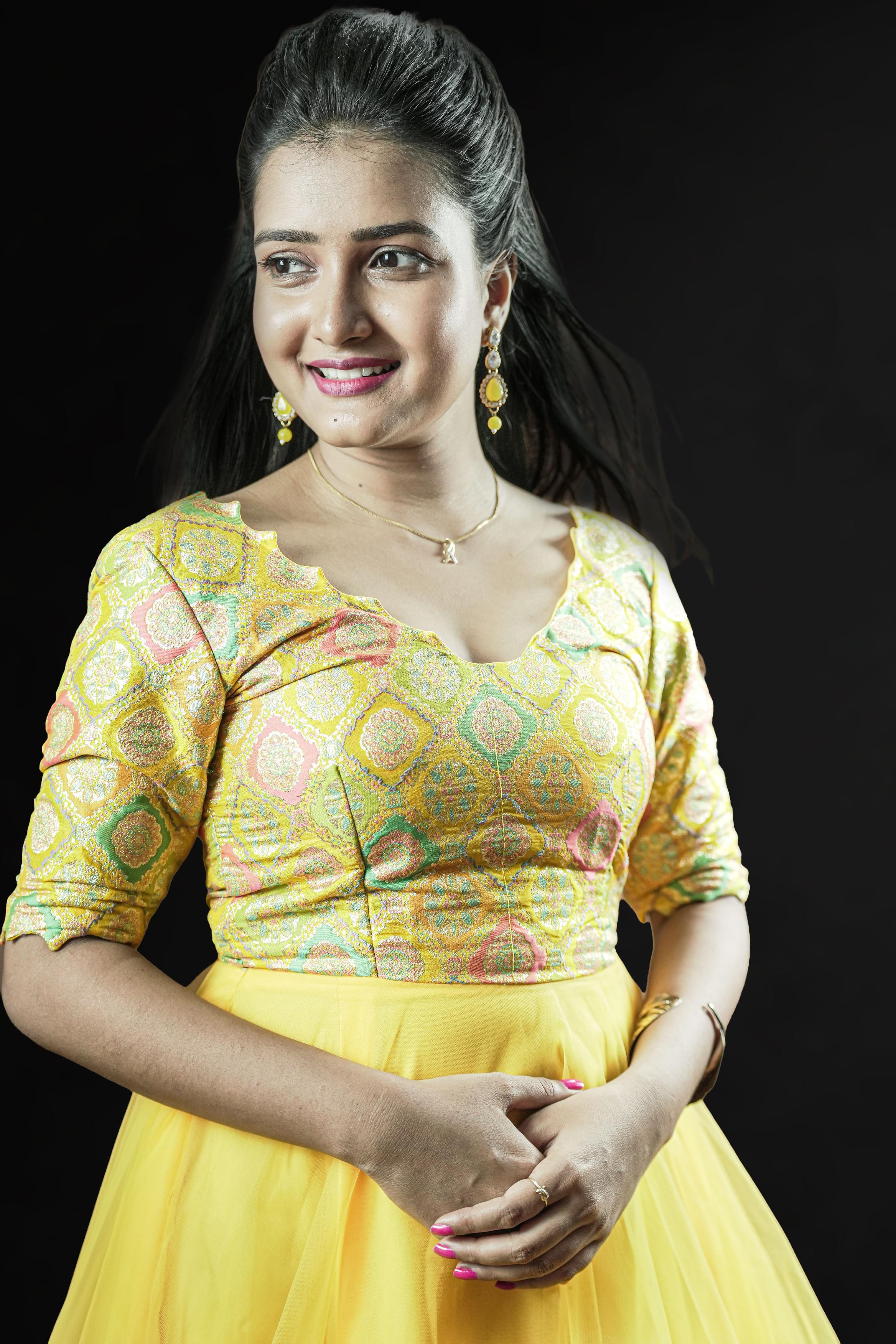 Sunshine Glam Embroidered Blouse & Yellow Net Gown