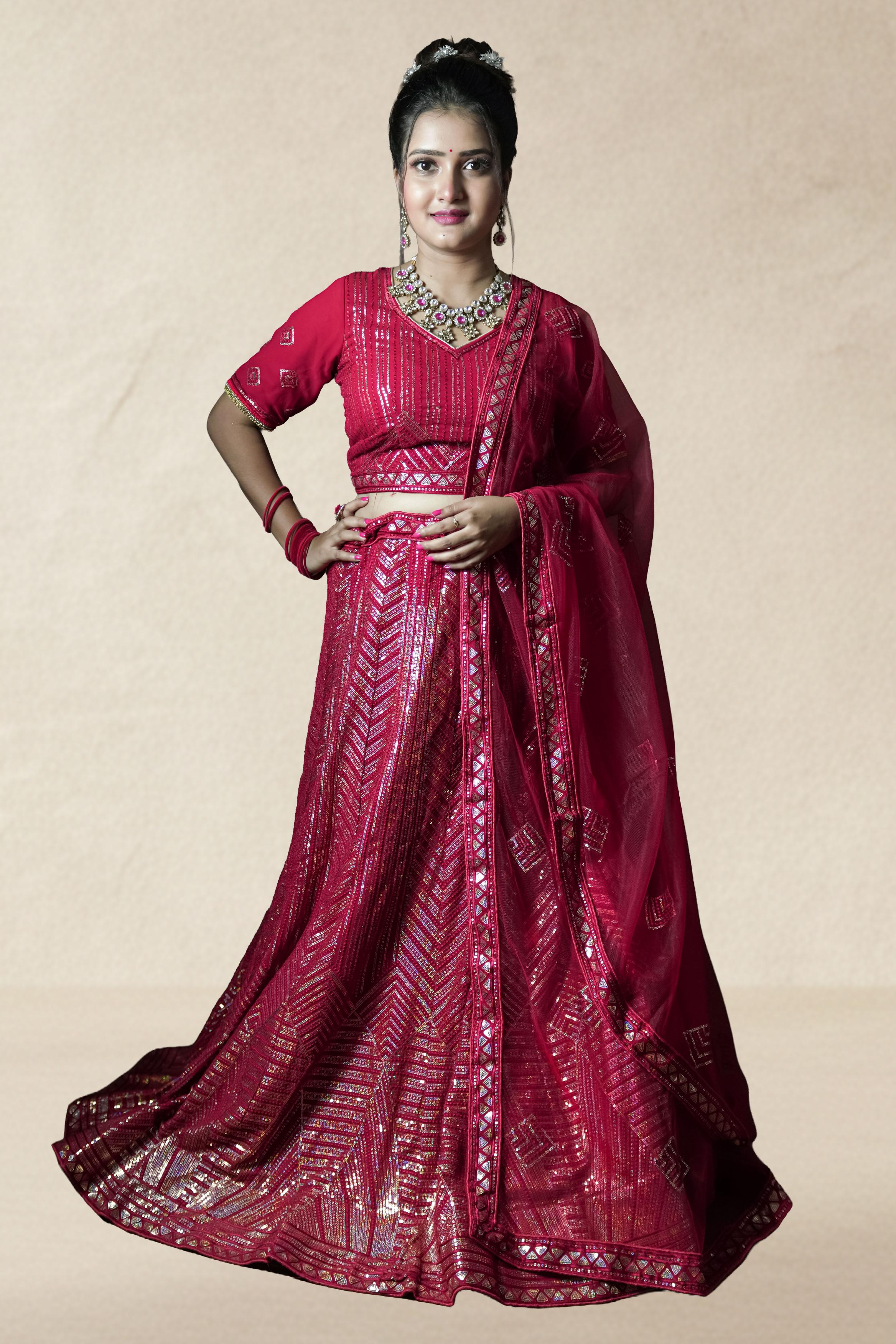 Red Sequins Lahenga Set.