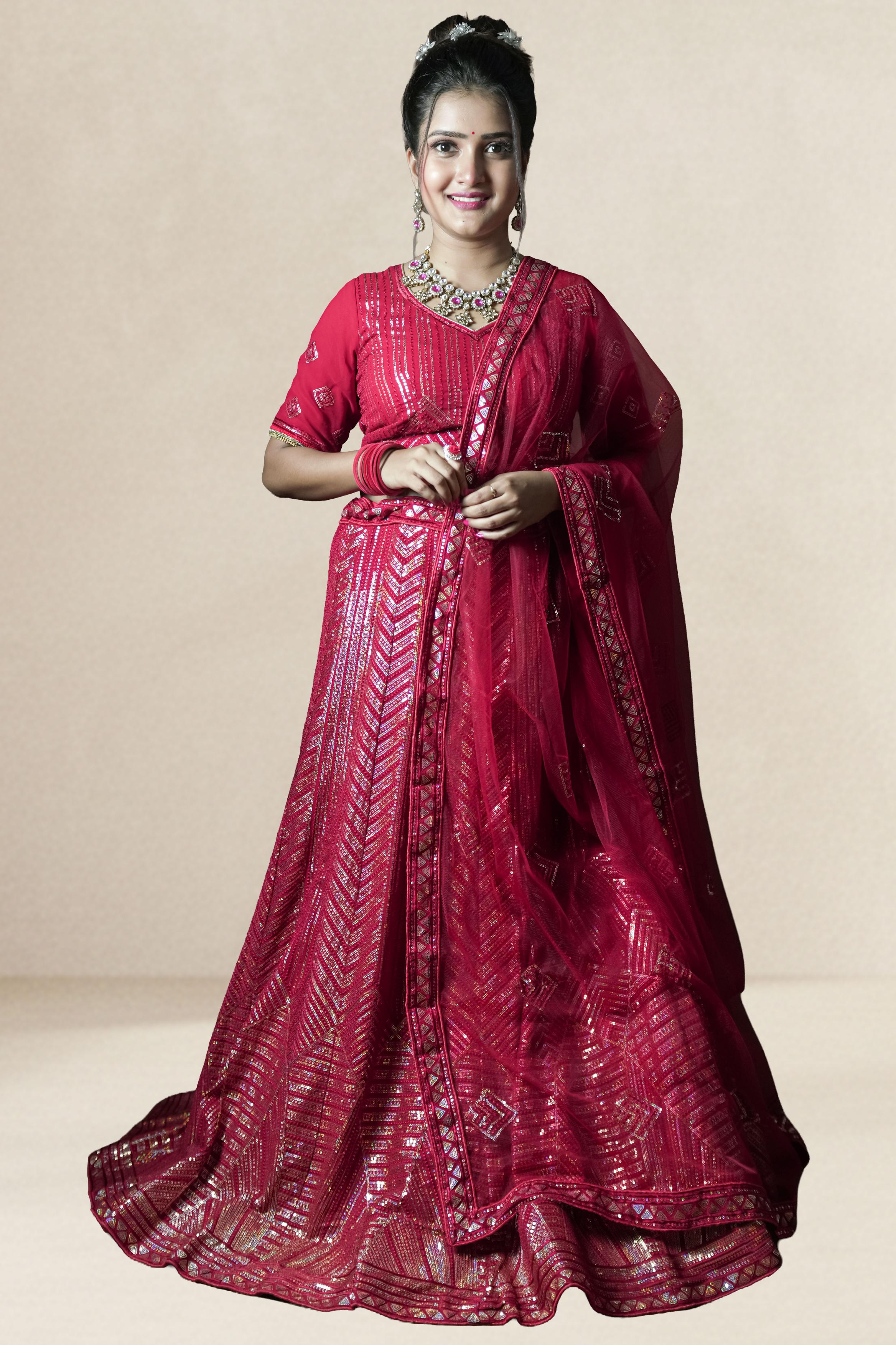 Red Sequins Lahenga Set.