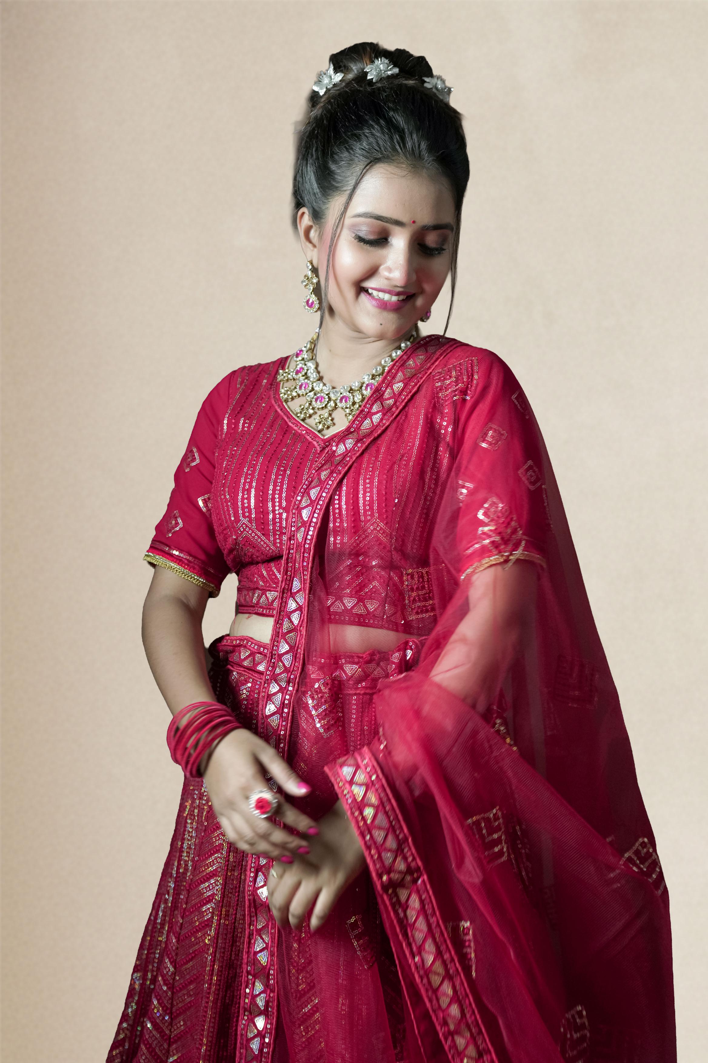 Red Sequins Lahenga Set.