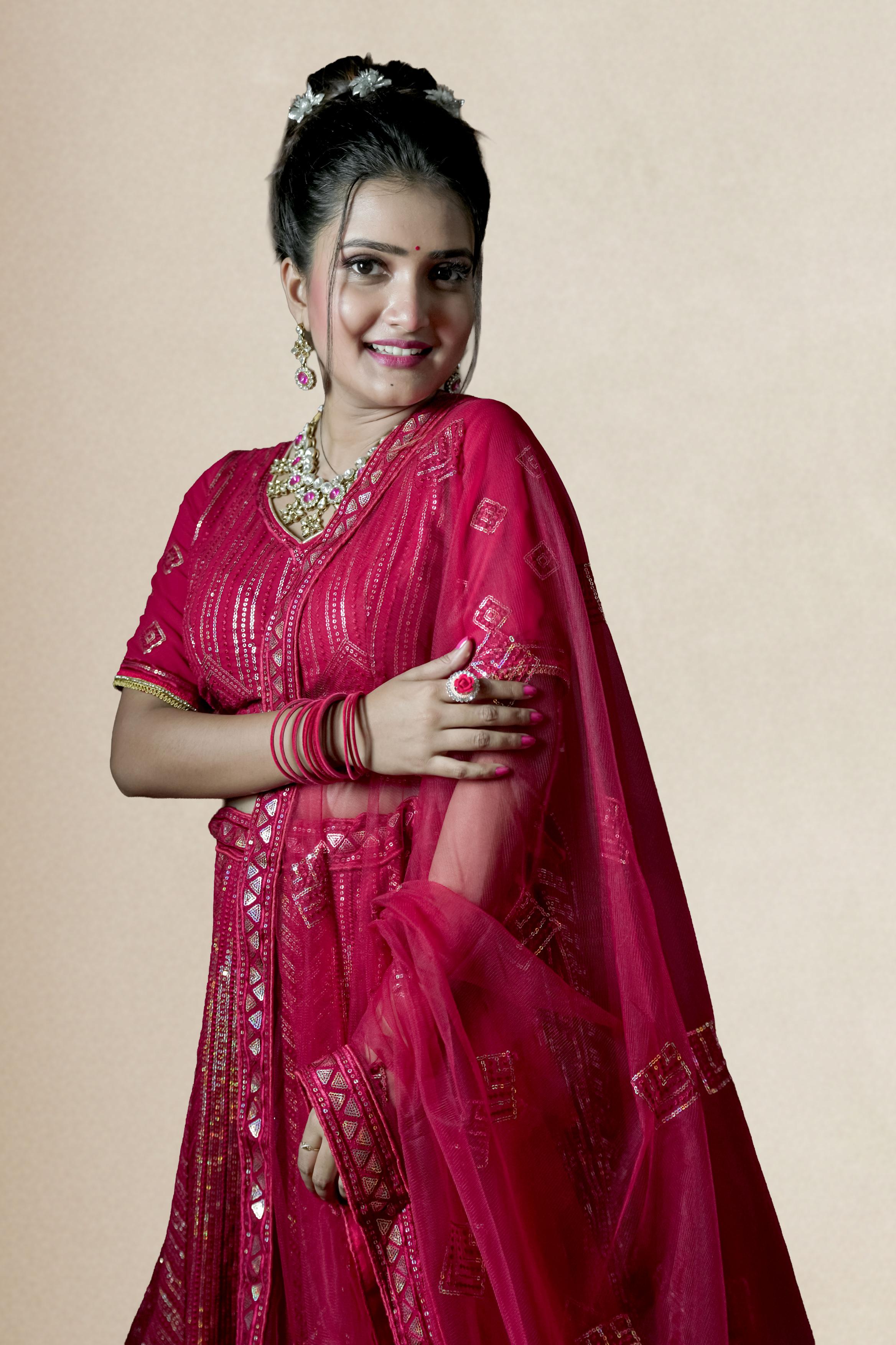 Red Sequins Lahenga Set.