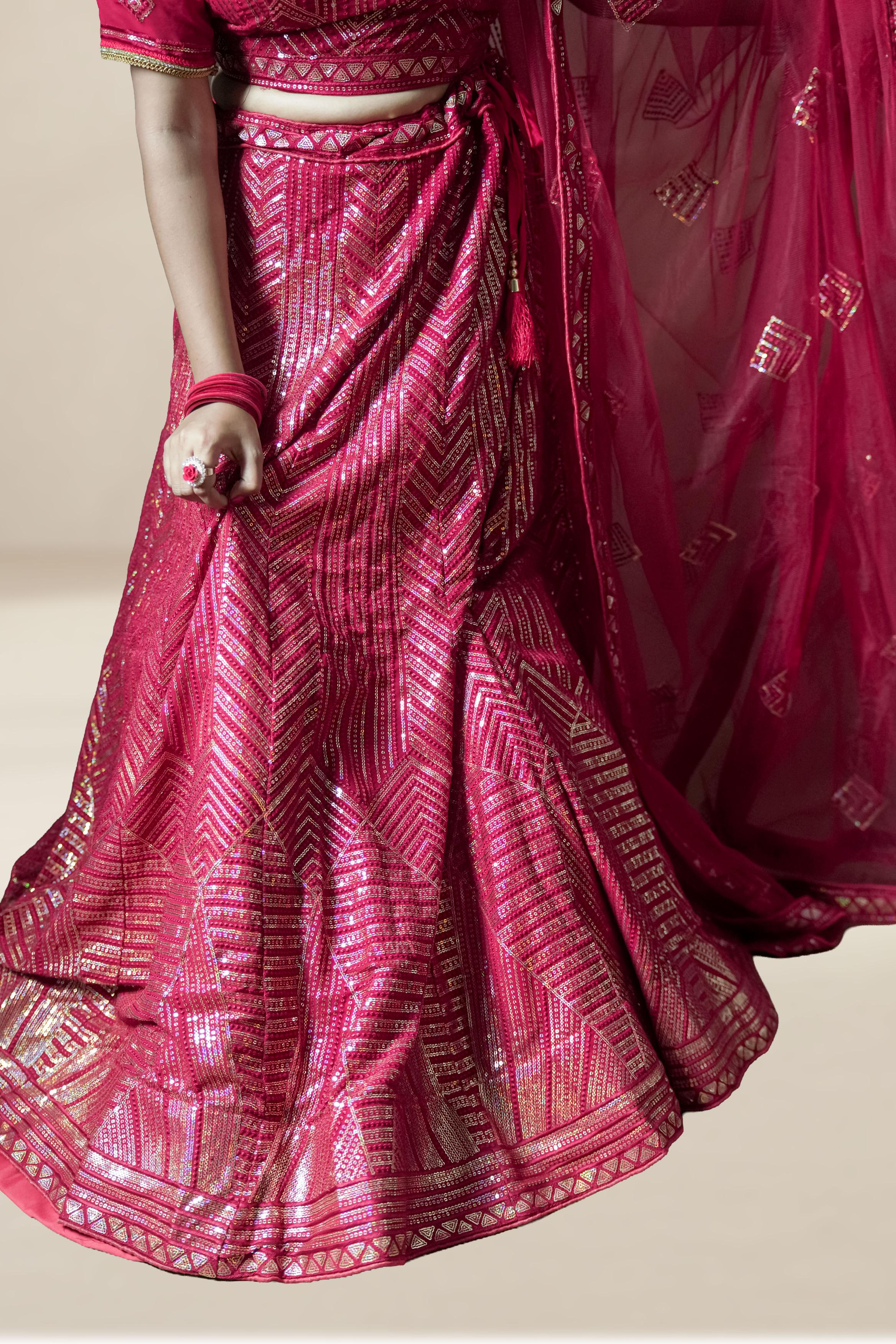 Red Sequins Lahenga Set.