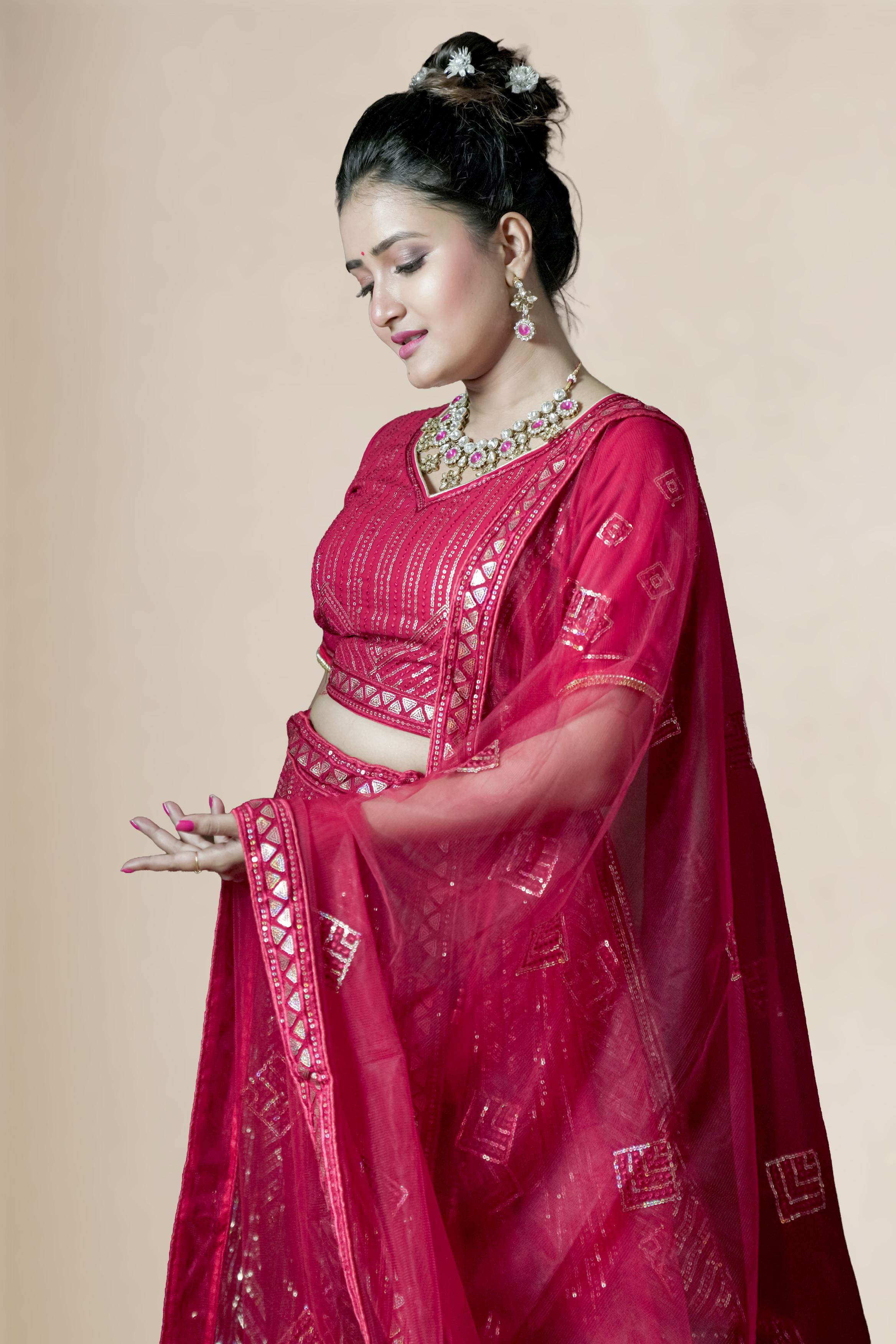 Red Sequins Lahenga Set.