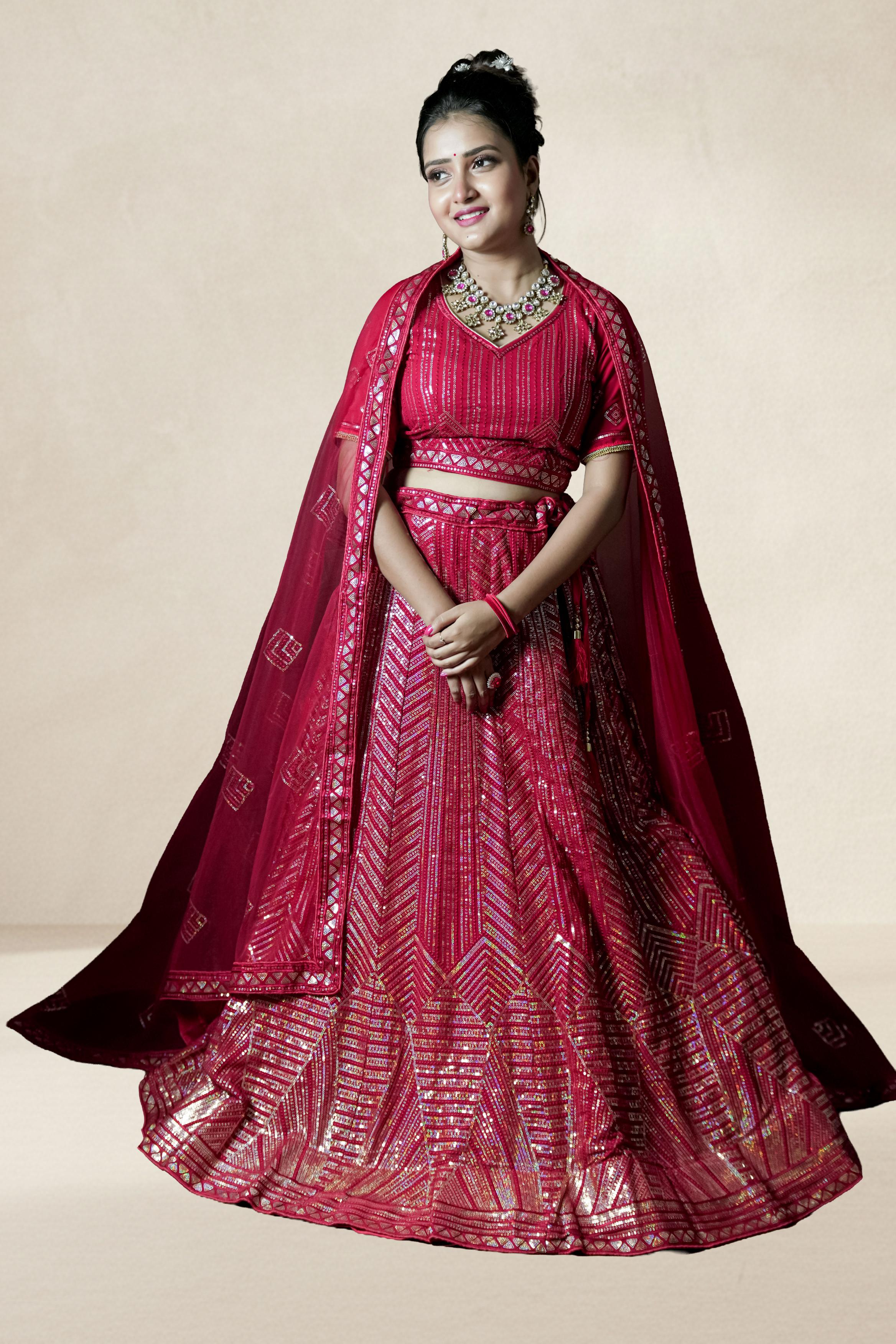 Red Sequins Lahenga Set.