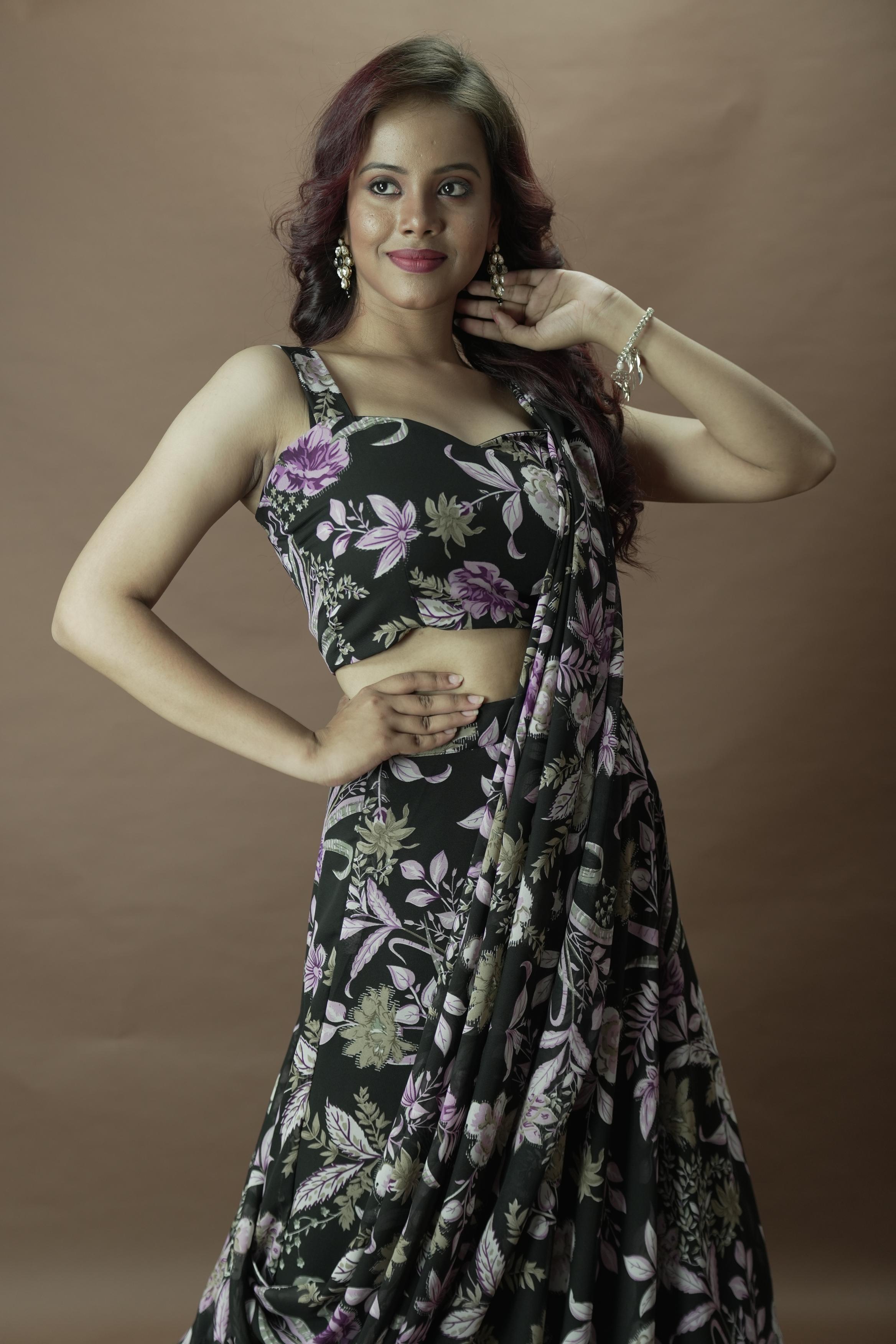 Black floral Lahenga set