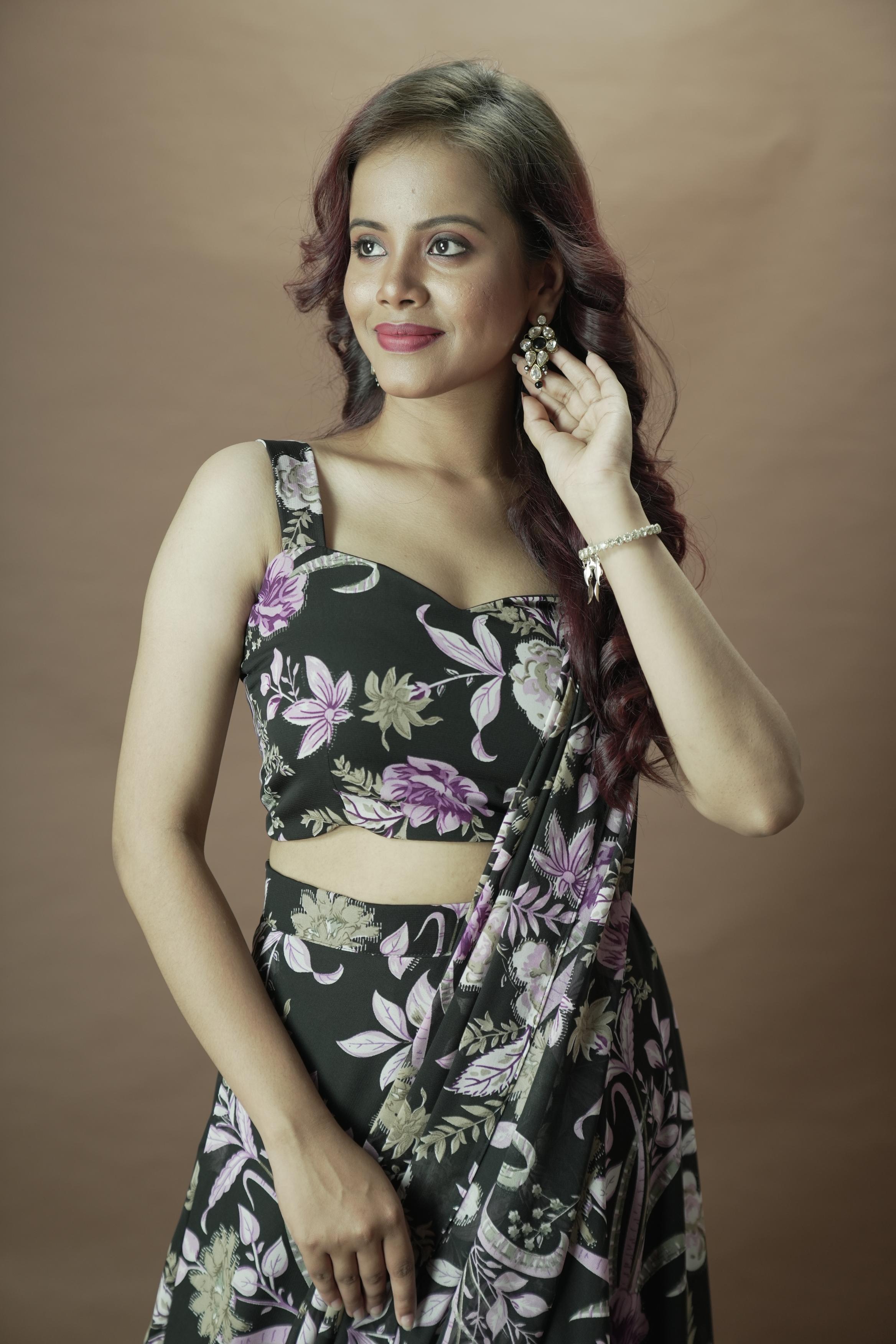 Black floral Lahenga set