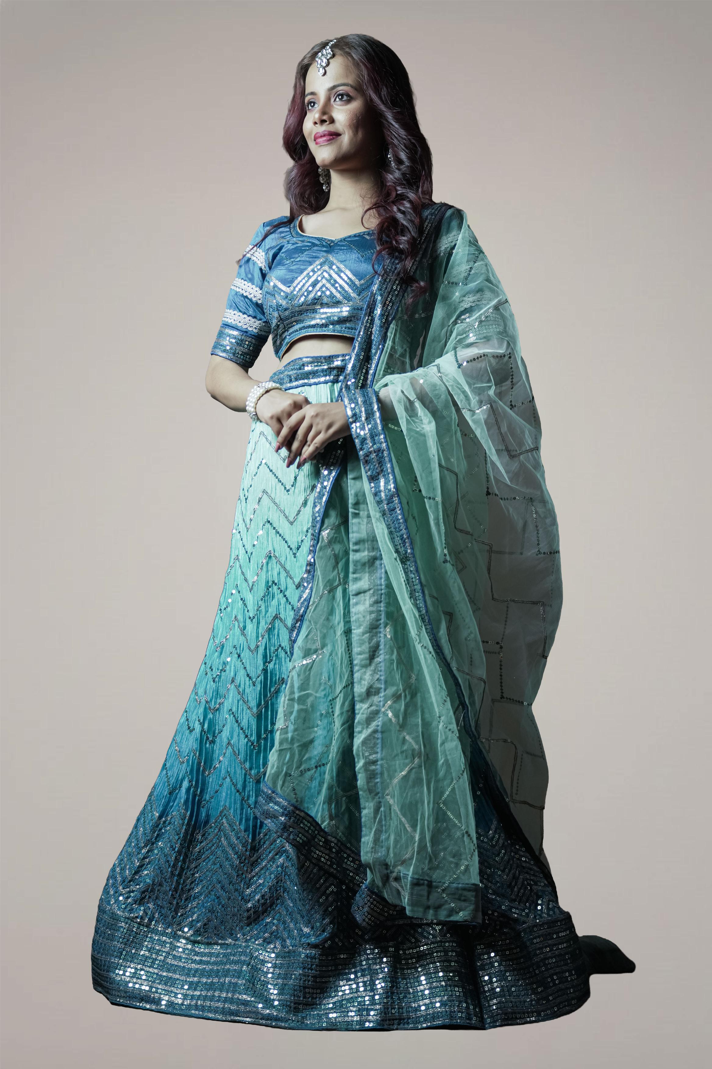 Tea Blue Sequins Lahenga set