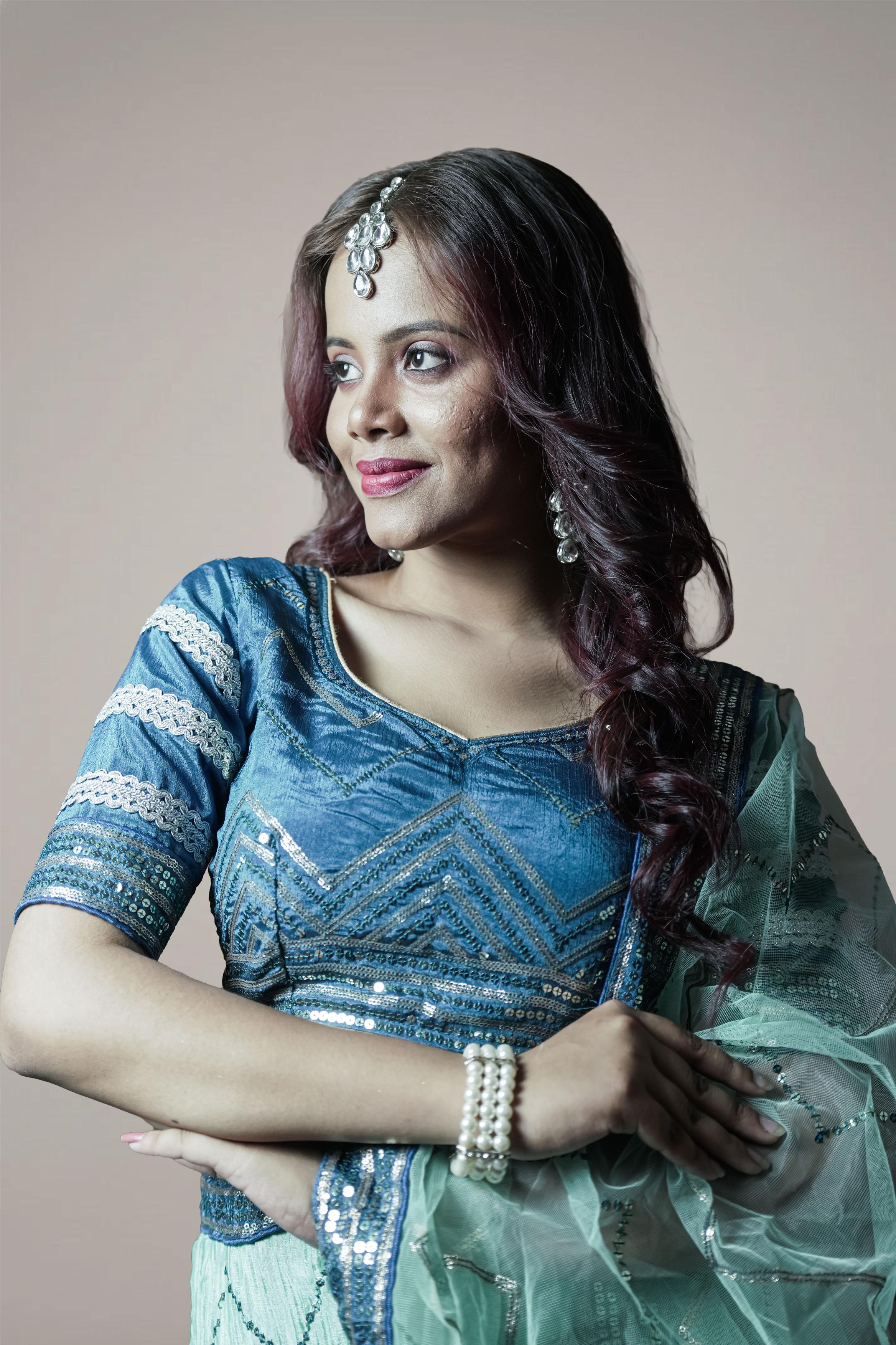 Tea Blue Sequins Lahenga set