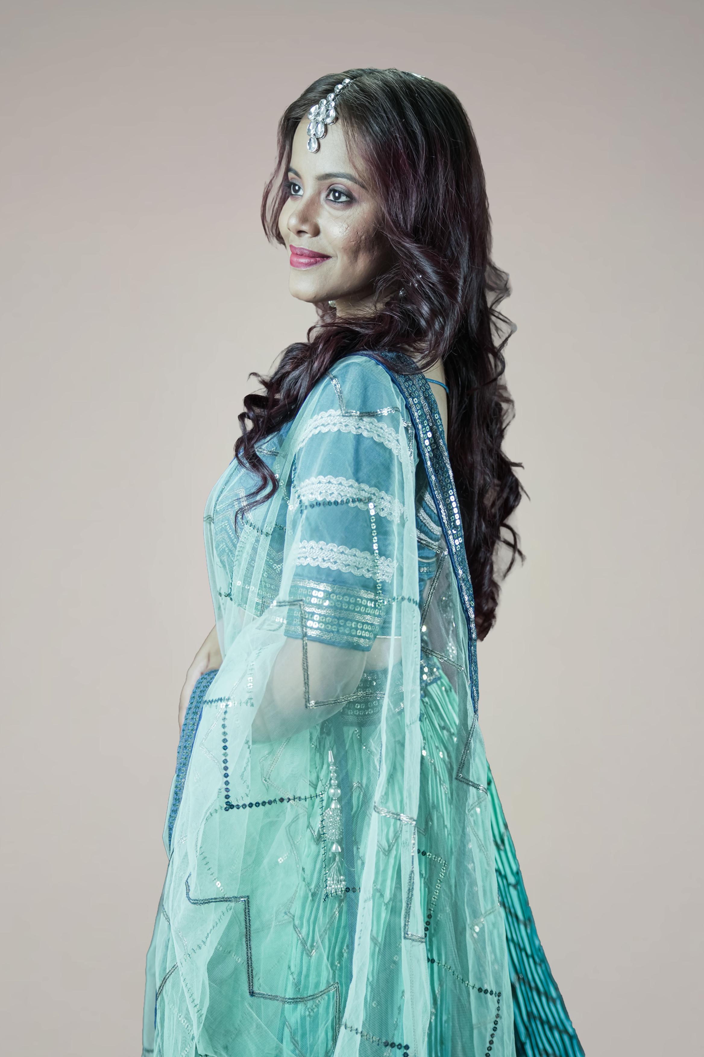 Tea Blue Sequins Lahenga set