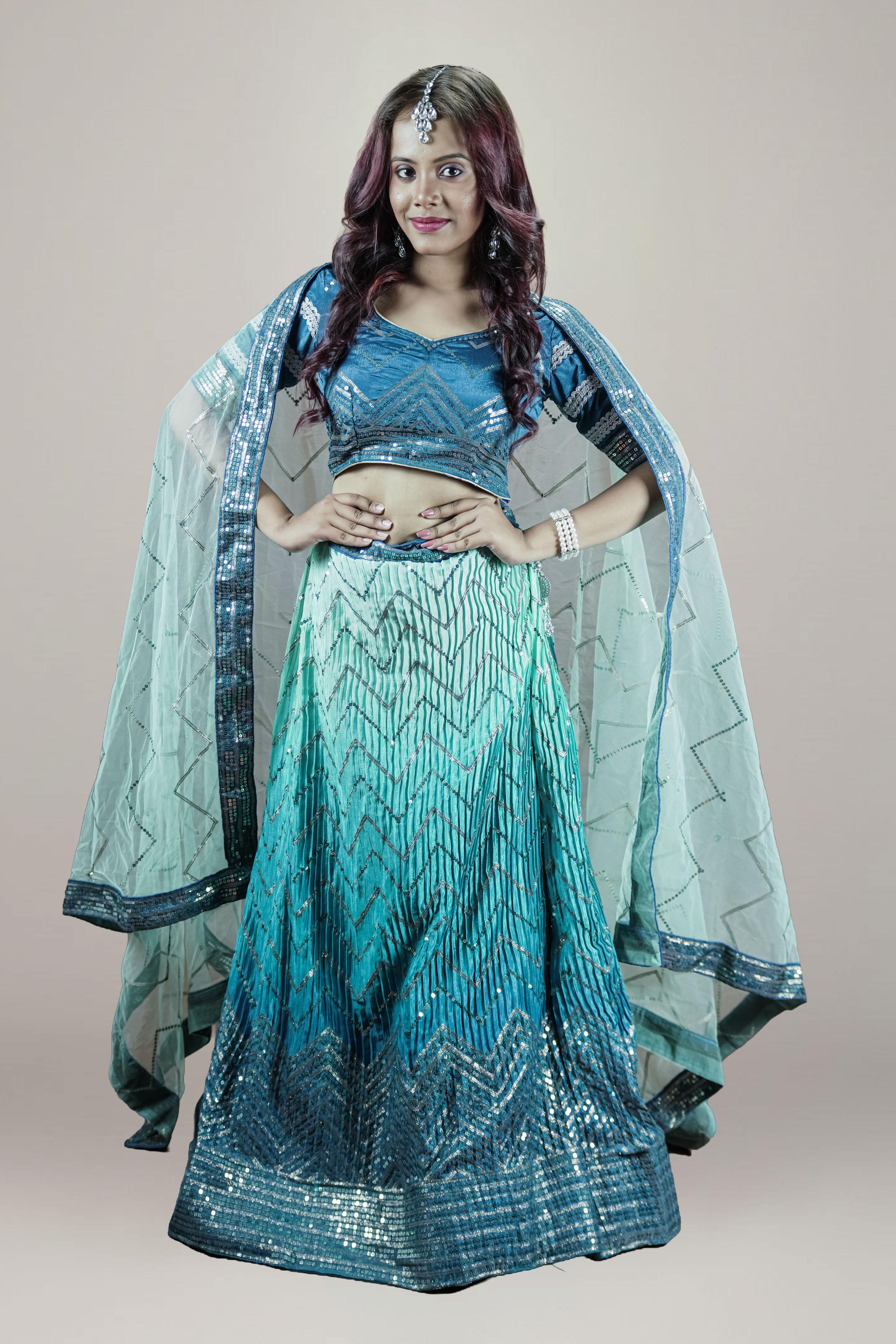 Tea Blue Sequins Lahenga set