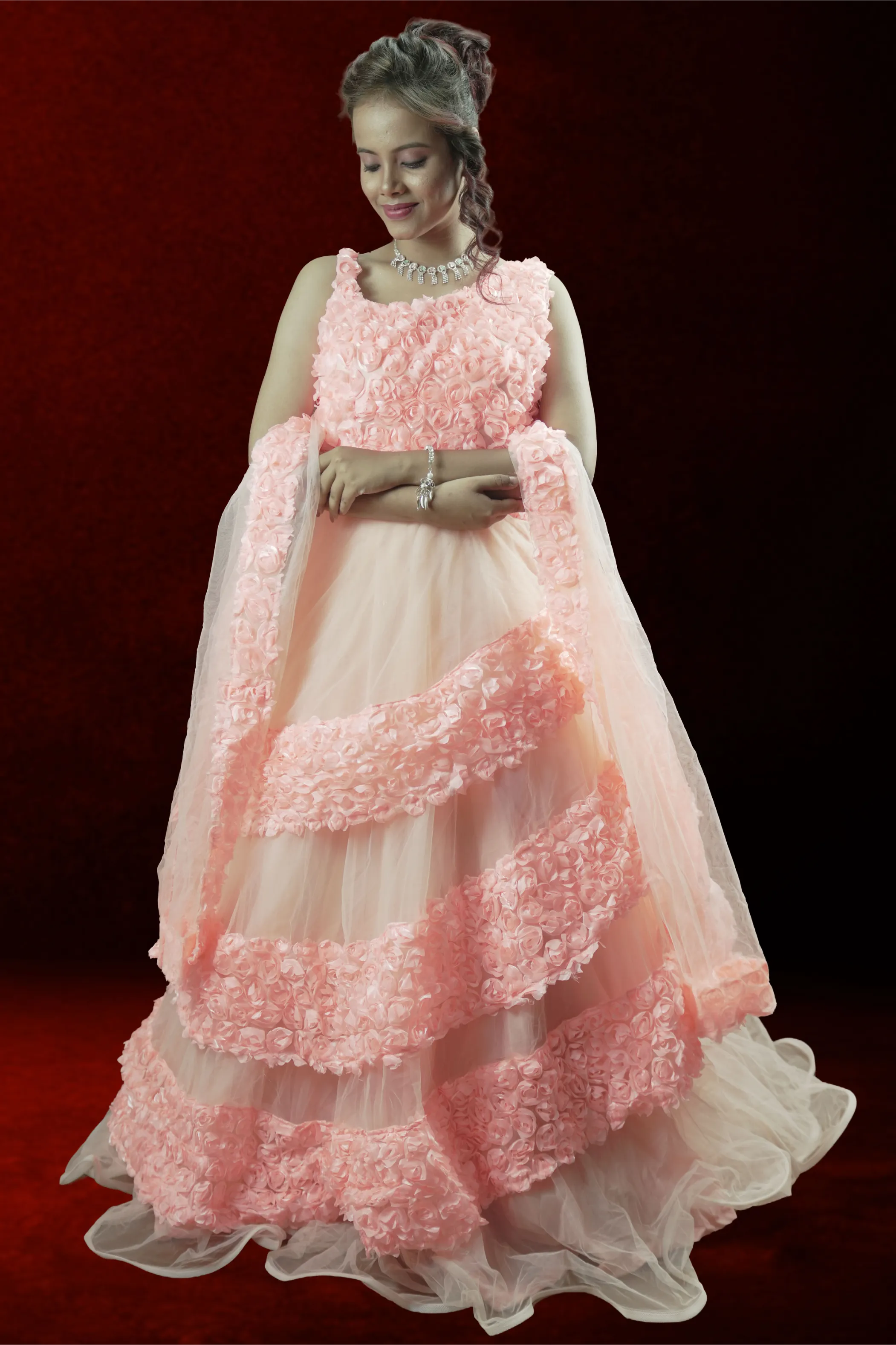 Blossom Peach Rose Patel Gown