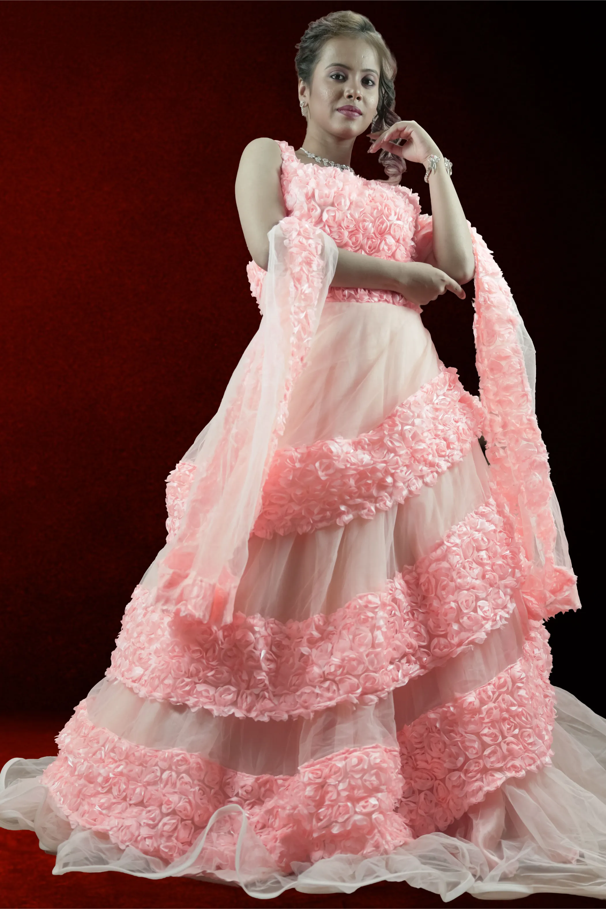 Blossom Peach Rose Patel Gown