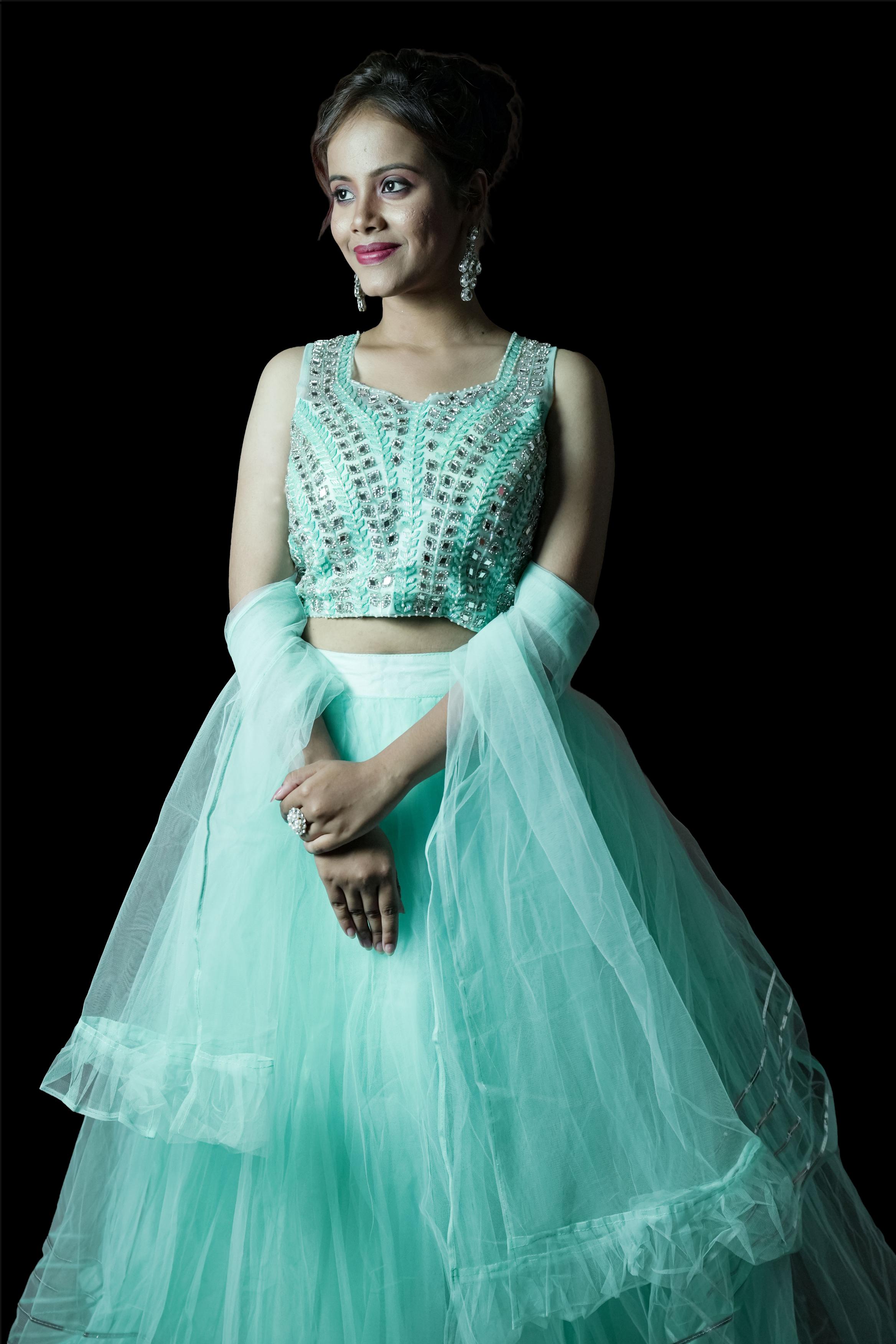 Mint Green Mirror Work Indo-Western Lahenga set