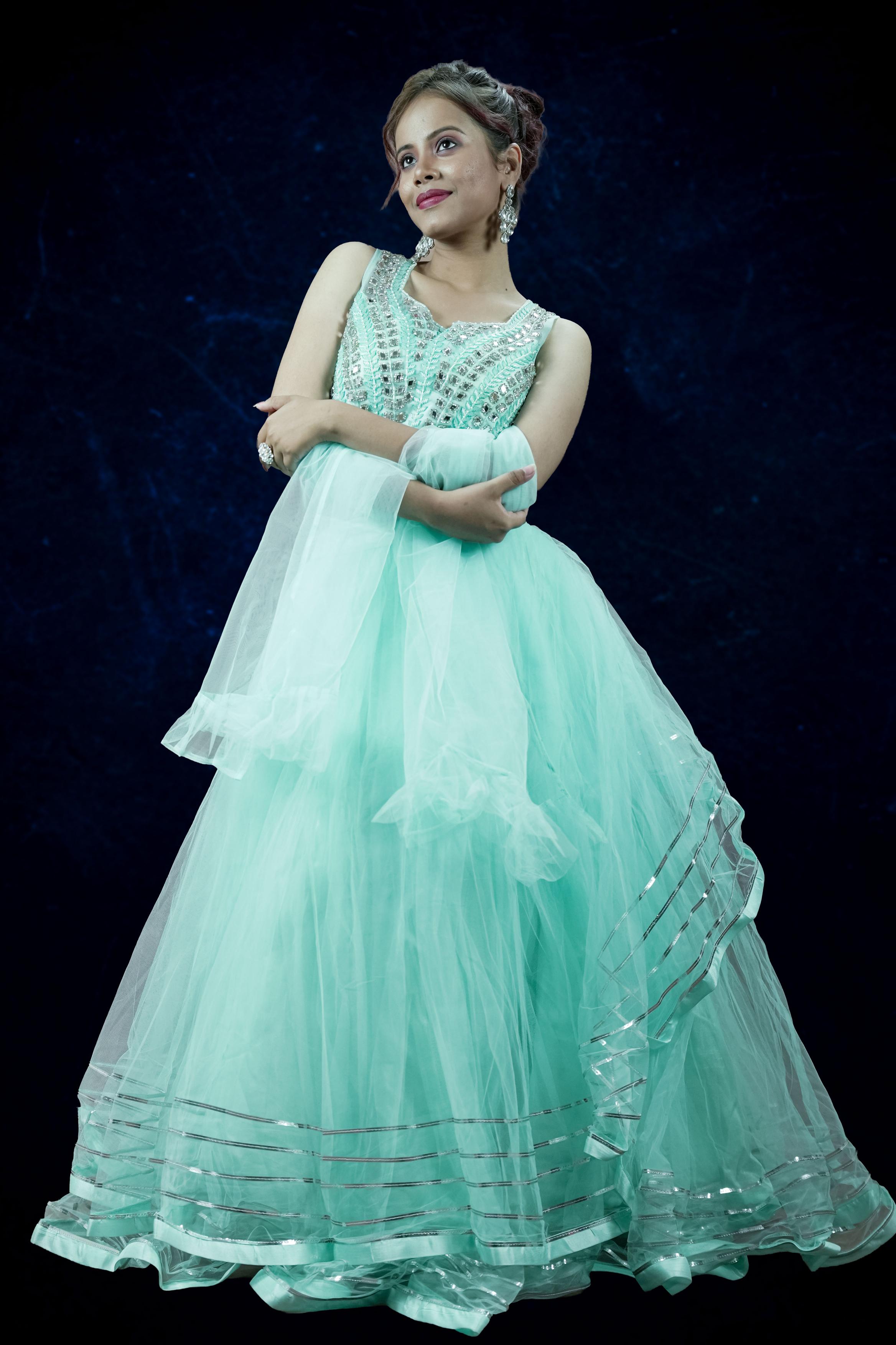 Mint Green Mirror Work Indo-Western Lahenga set