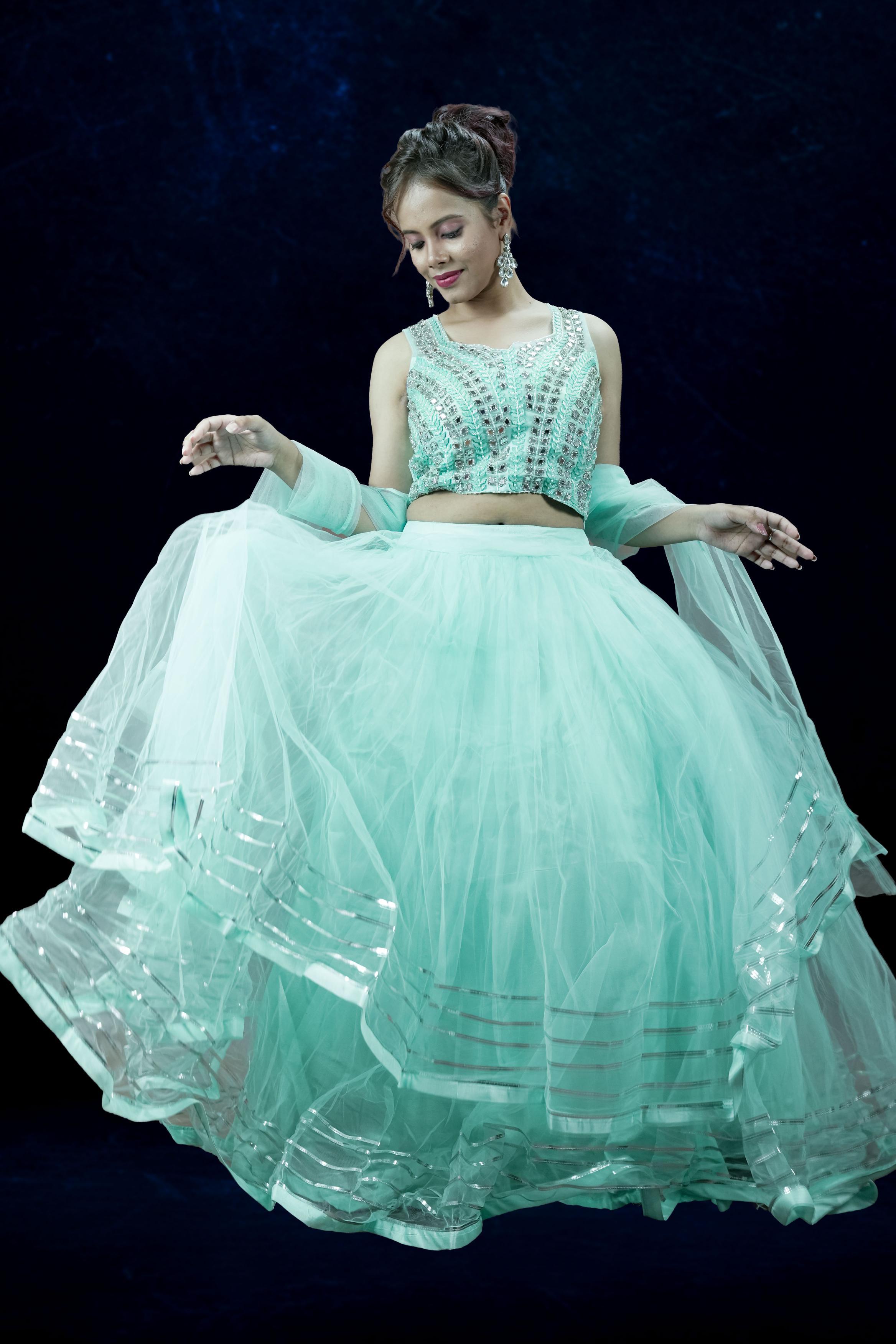 Mint Green Mirror Work Indo-Western Lahenga set