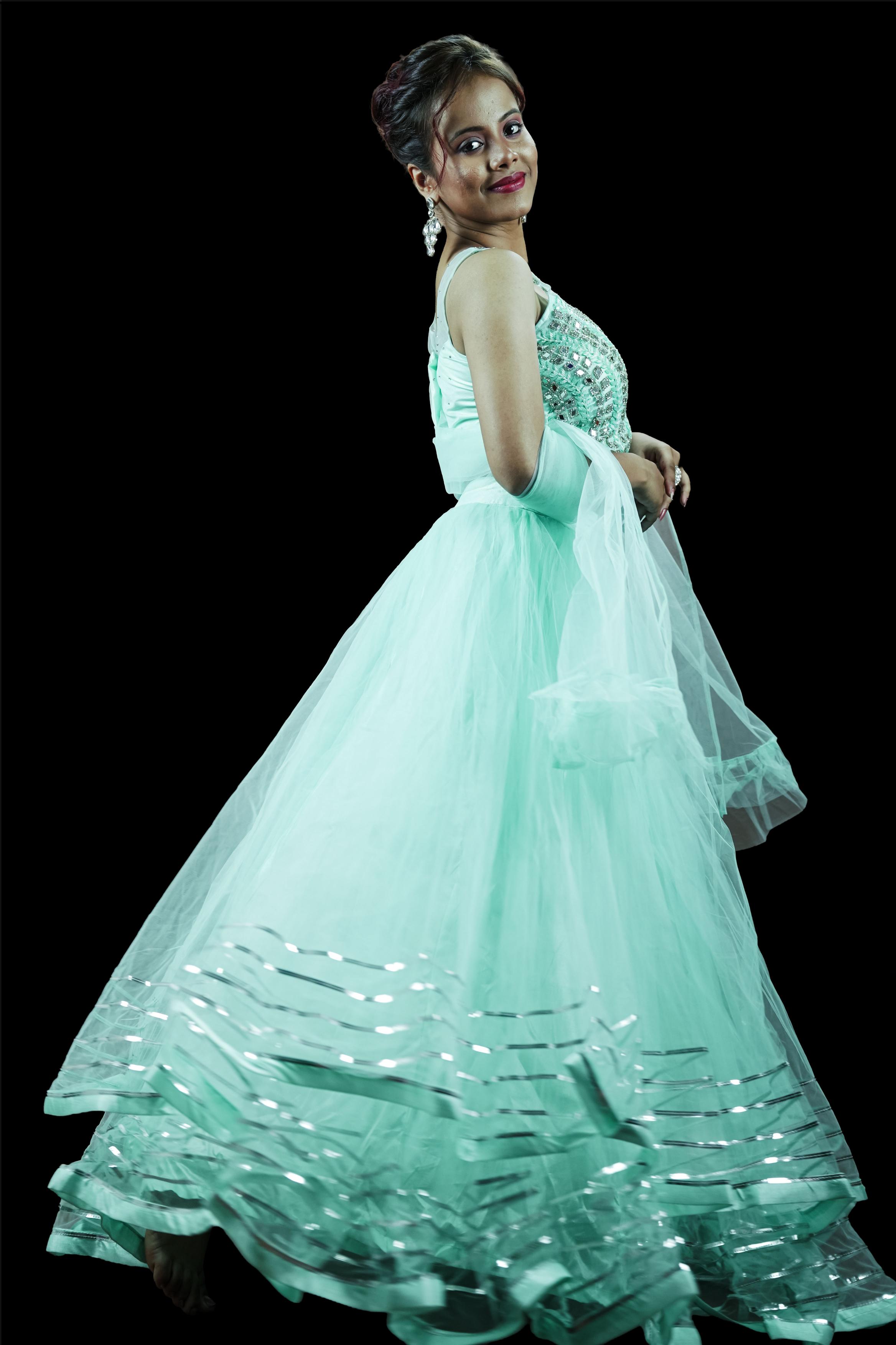 Mint Green Mirror Work Indo-Western Lahenga set